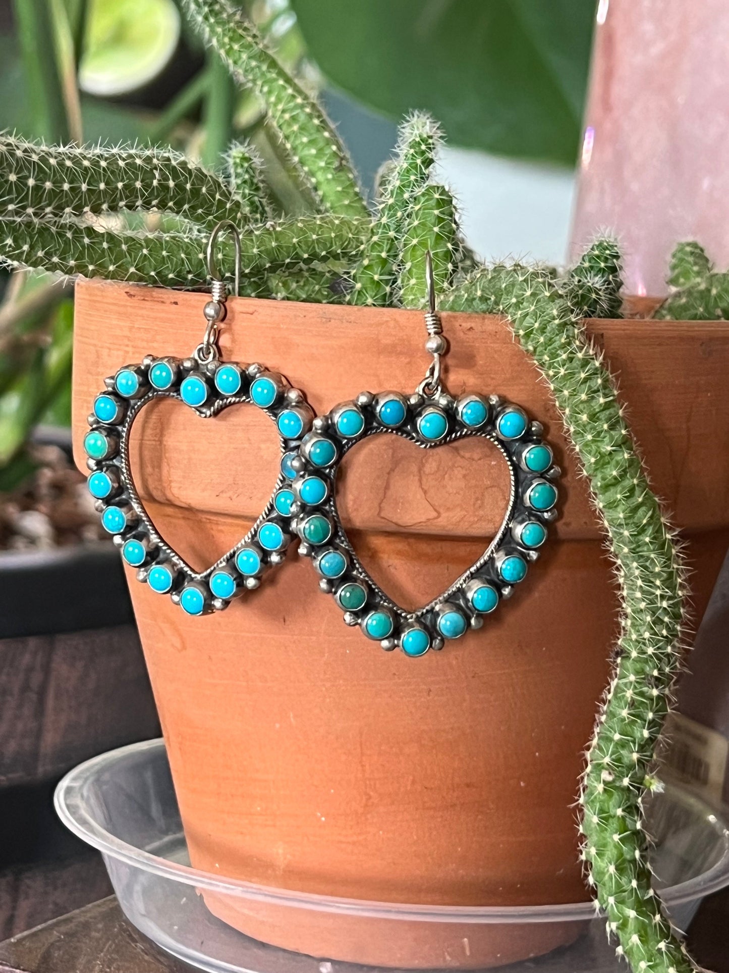 Don Lucas Sterling Silver and Kingman Turquoise Heart Earrings