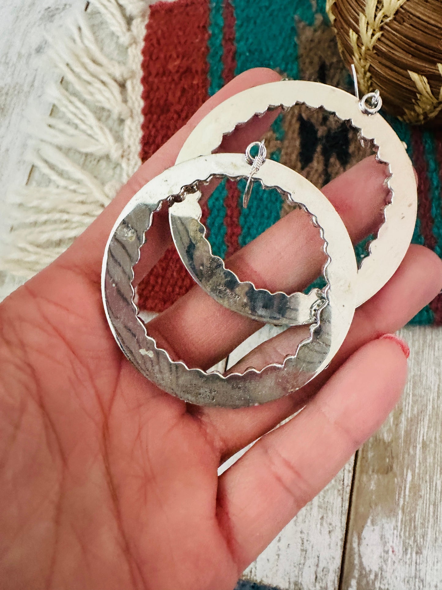 Handcrafted Turquoise and Sterling Silver Dangle Hoop Earrings