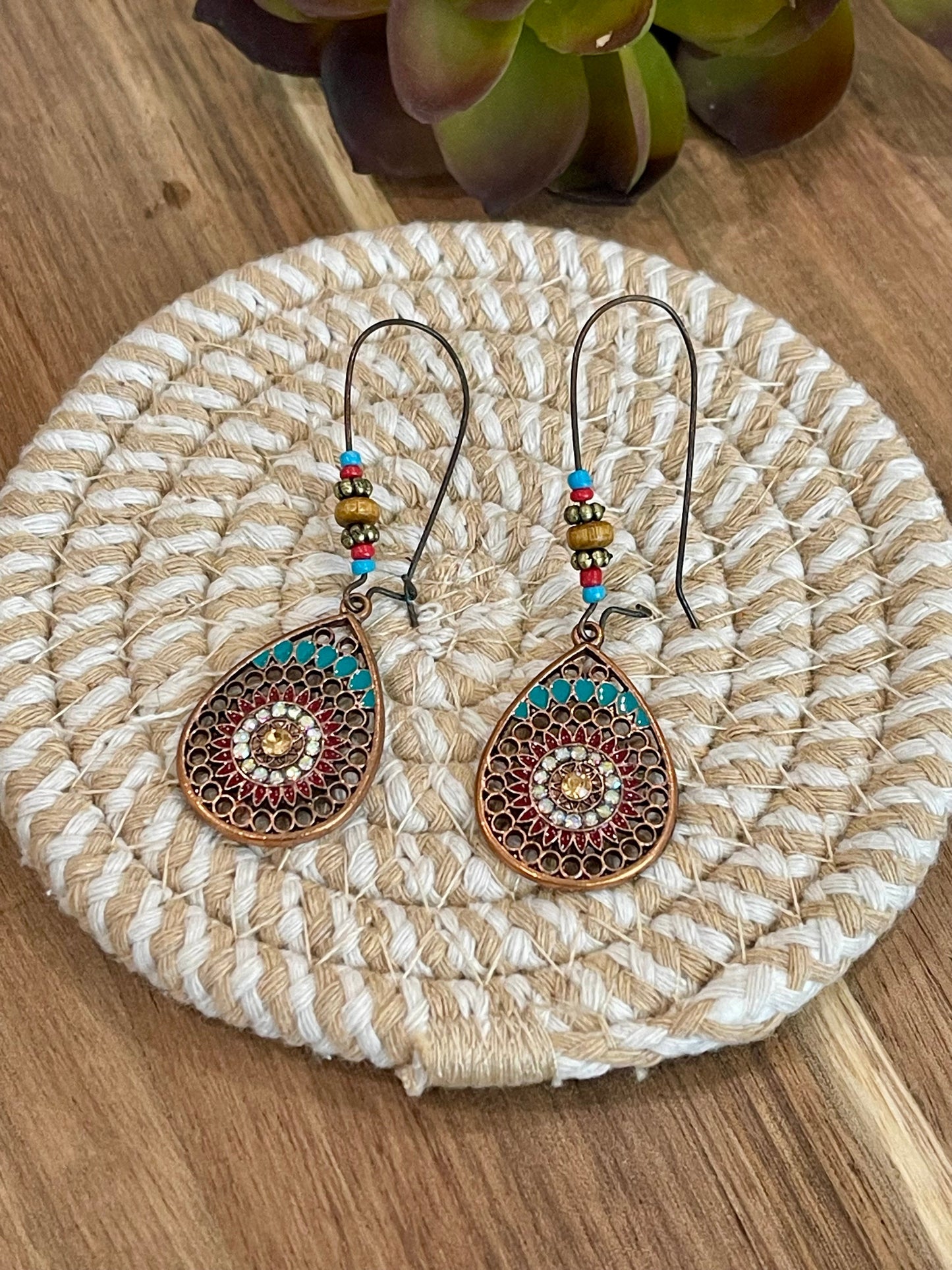 Vintage Handmade Copper Multi Stone Earrings