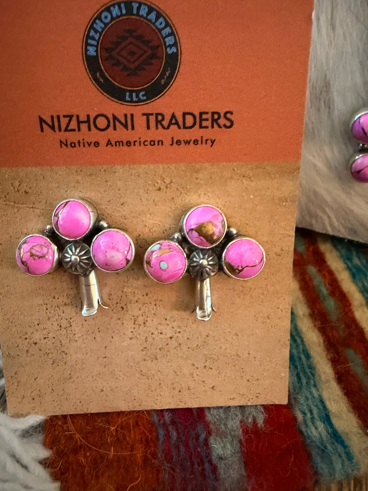 Handcrafted Cotton Candy & Sterling Silver Squash Blossom Necklace and Earring Set