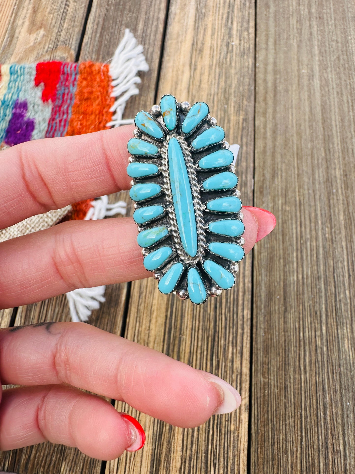 Handcrafted Turquoise & Sterling Silver Cluster Ring by Davina Benally