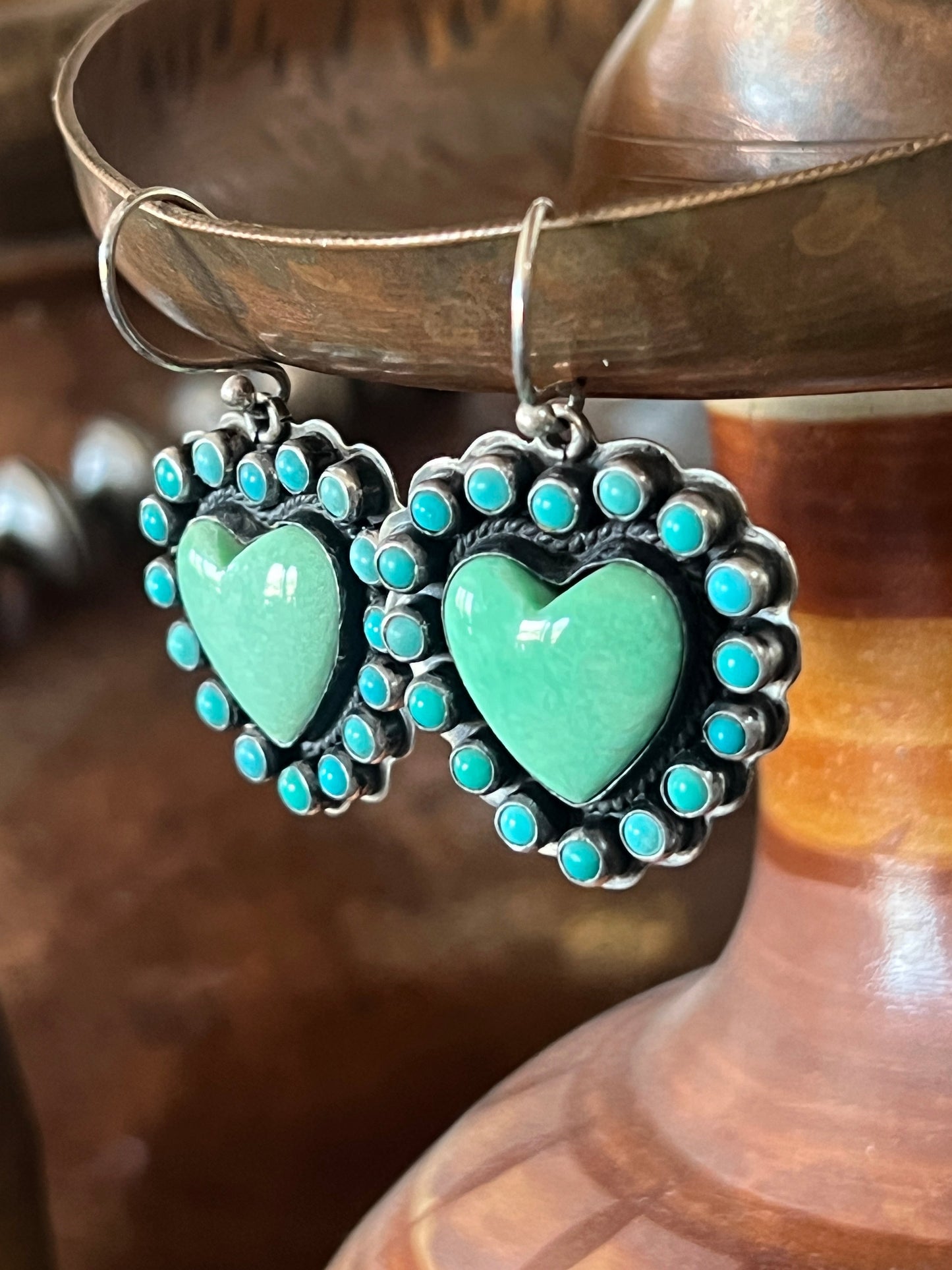 Leo Feeney Sterling Silver and Kingman Turquoise Cluster Heart Earrings