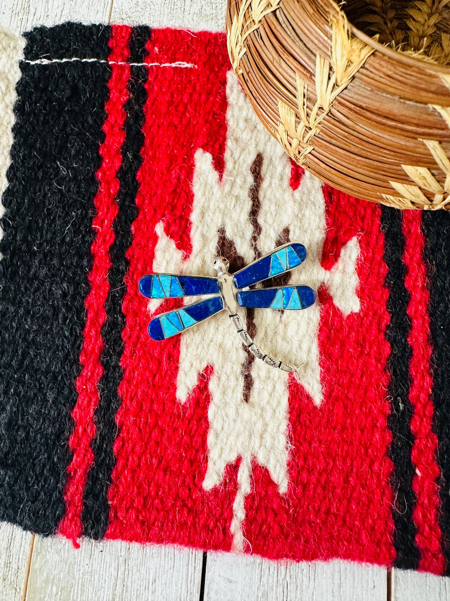 Handcrafted Sterling Silver and Multi Stone Inlay Dragonfly Brooch