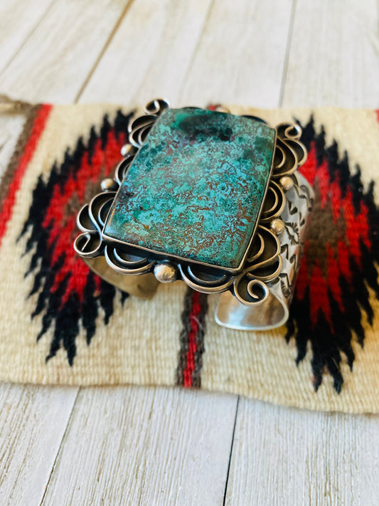 Handcrafted Tibetan Turquoise & Sterling Silver Cuff Bracelet Signed