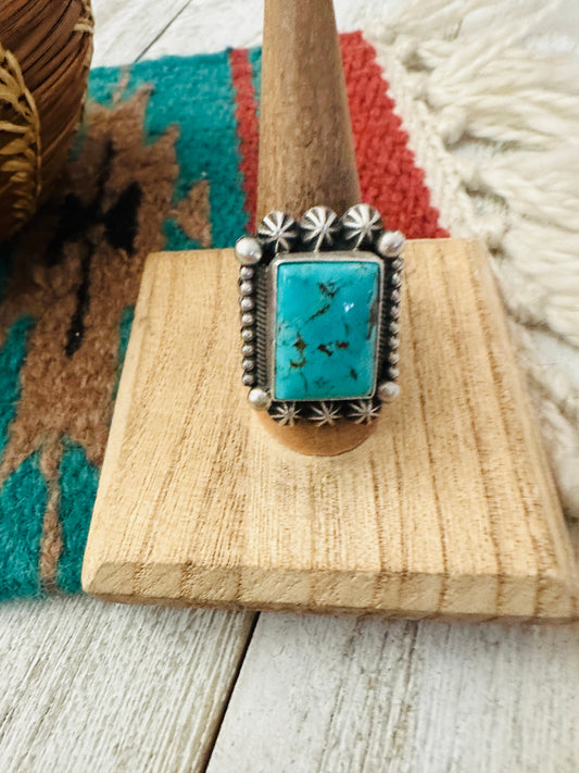 Handcrafted Sterling Silver & Turquoise Ring Size 9