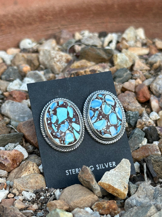 Sterling Silver & Golden Hills Turquoise  Post Earrings Signed