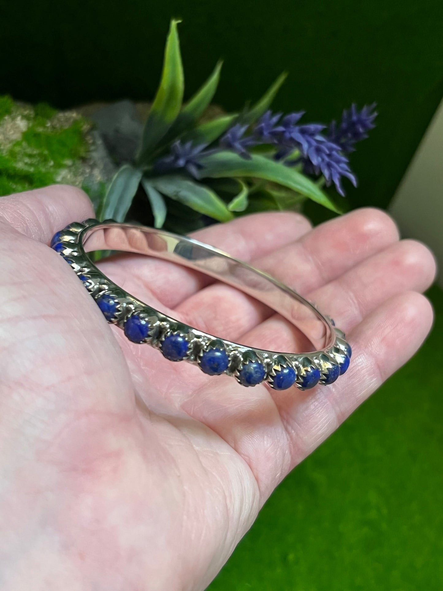 Handmade Lapis & Sterling Silver Custom Bangles 7 1/2”