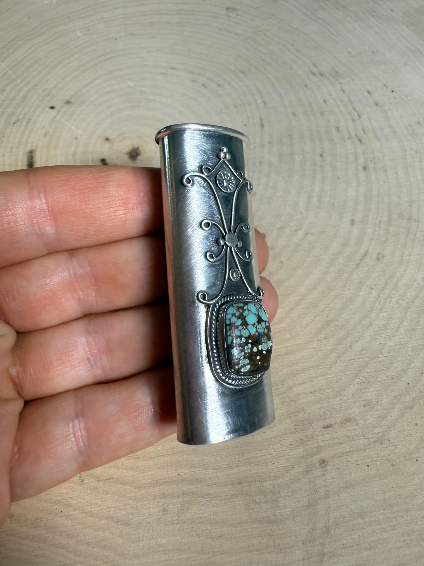 Handmade Sterling Silver & Number 8 Turquoise Lighter Cover