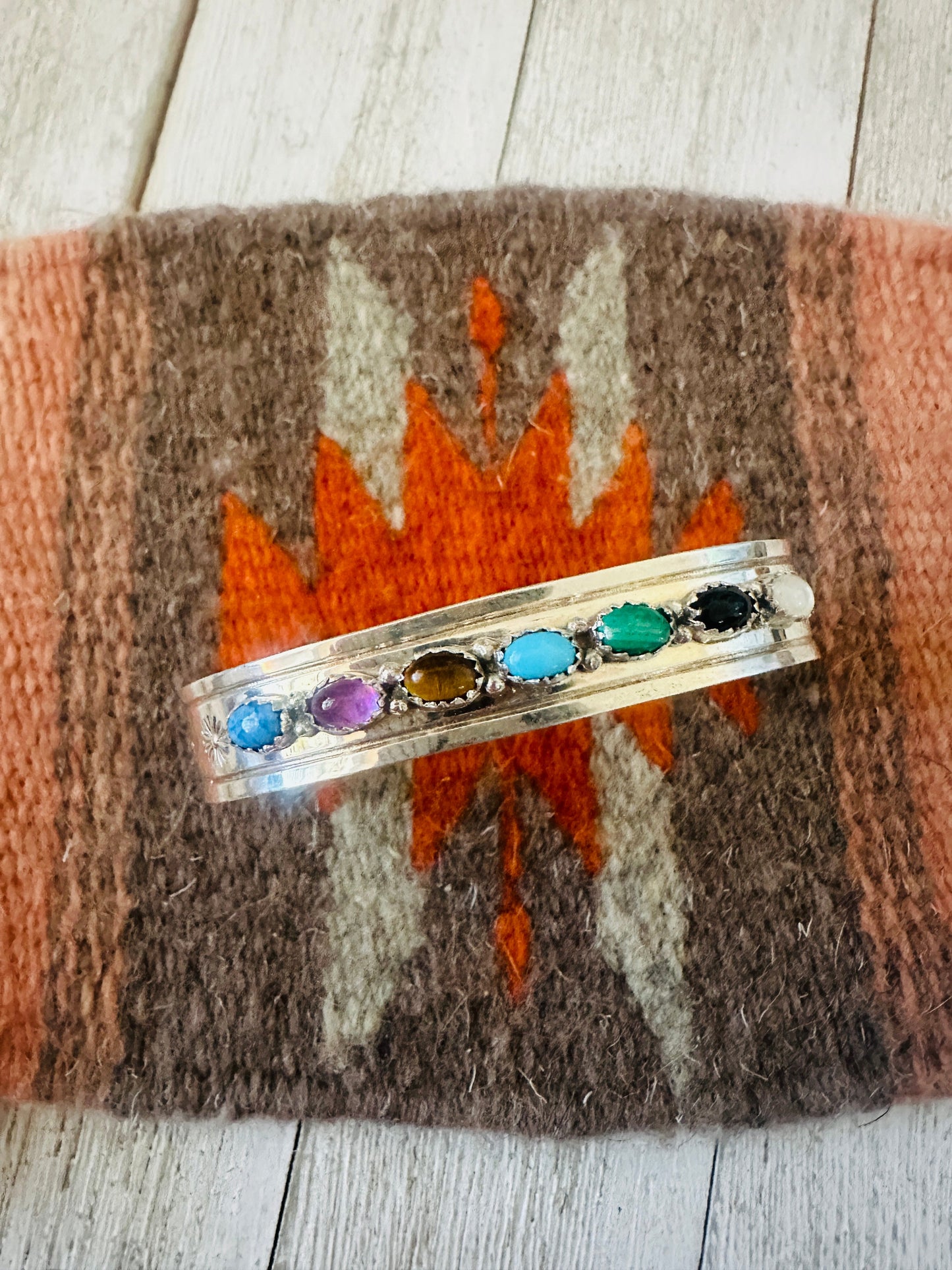 Handcrafted Multi Stone & Sterling Silver Cuff Bracelet