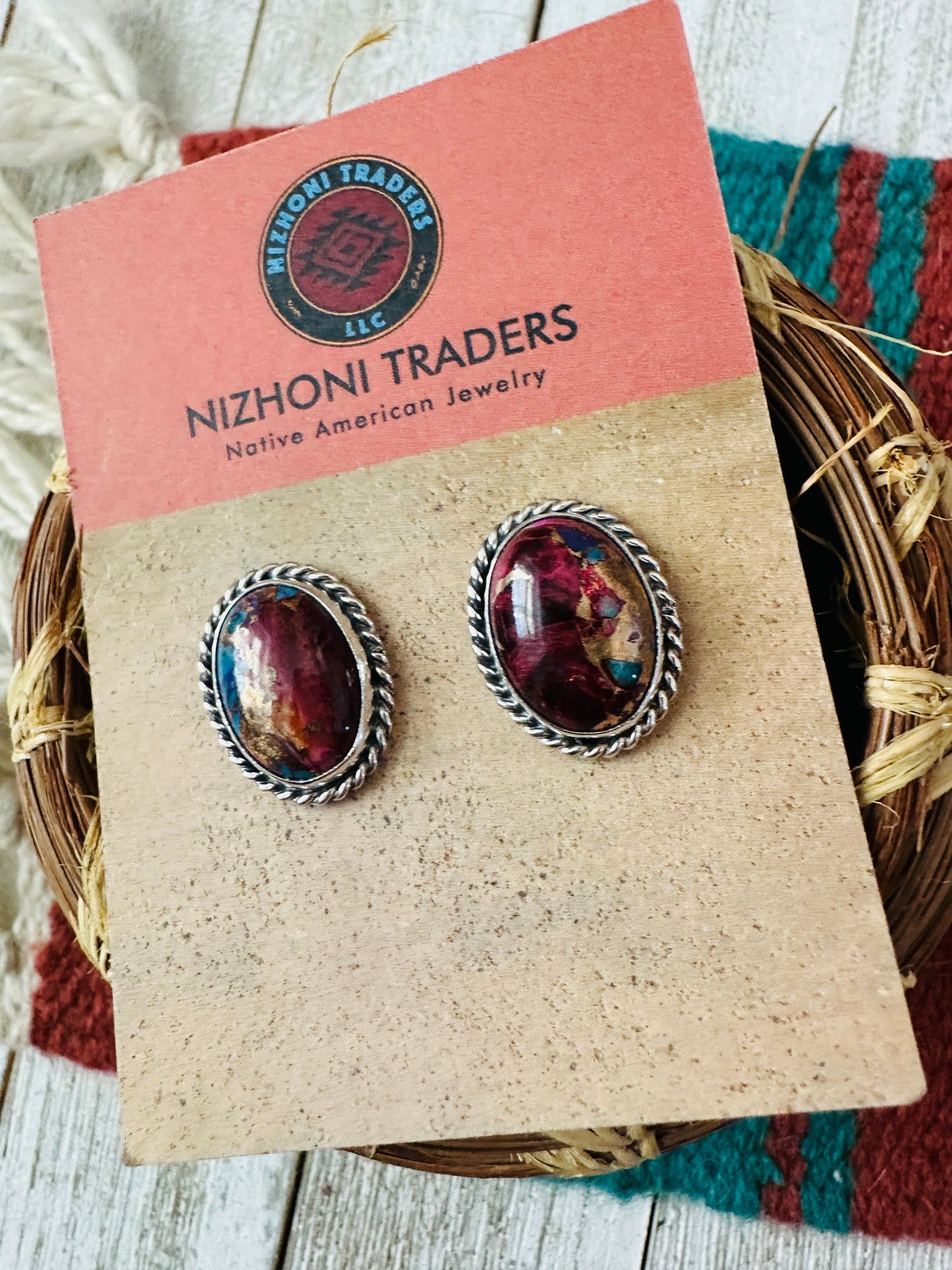 Handcrafted Pink Dream Mojave and Sterling Silver Post Earrings