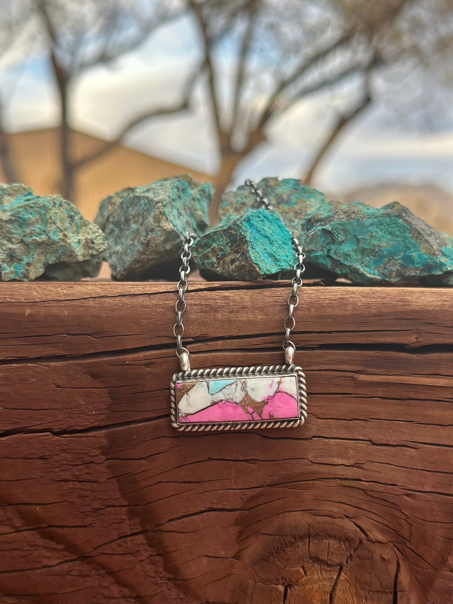 Handcrafted Cotton Candy Sterling Silver Handmade Bar Necklace