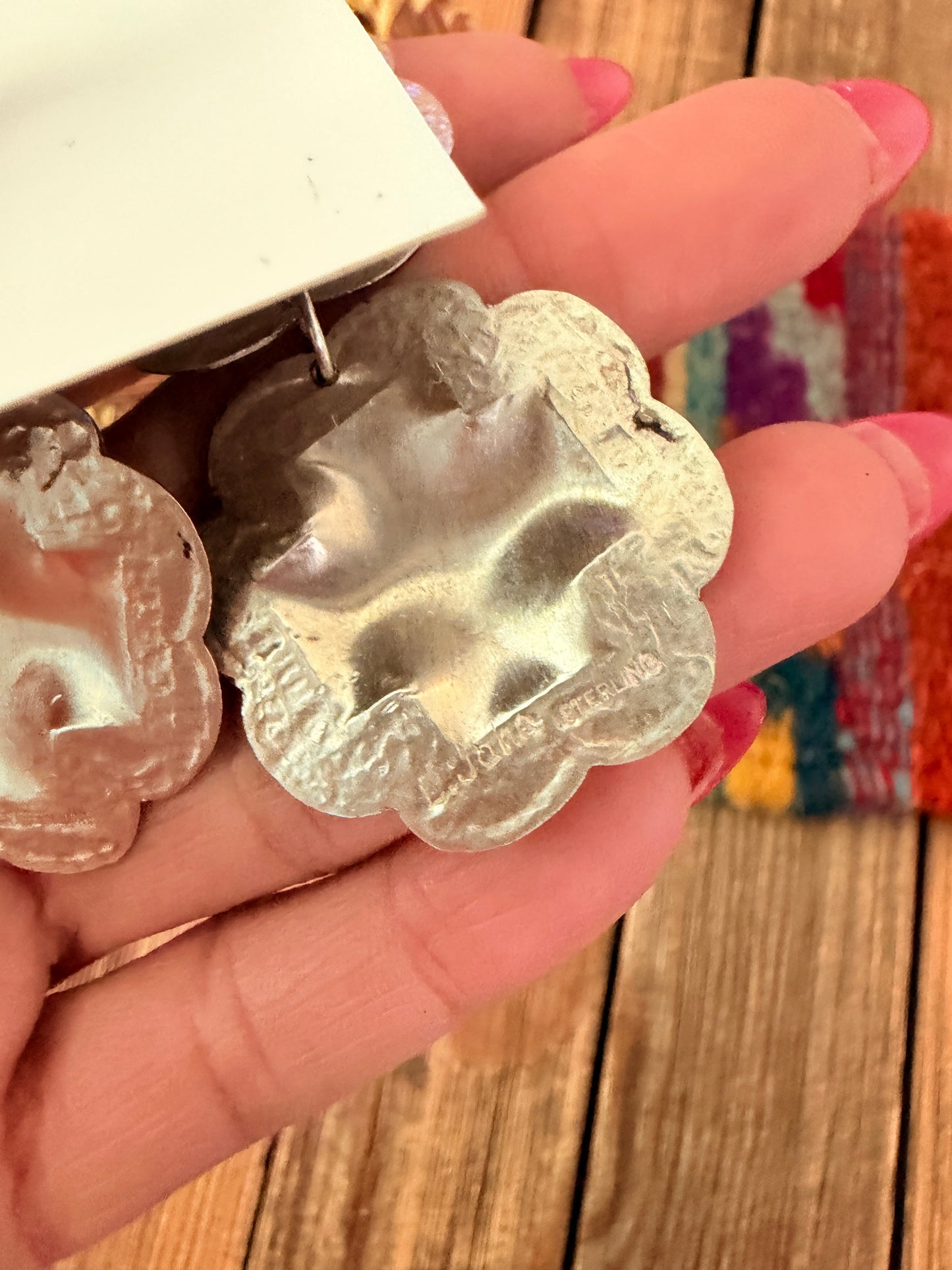 Handcrafted Sterling Silver Concho Cross Dangle Earrings by Leander Tahe