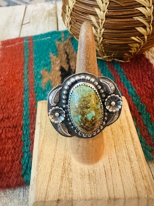 Old Pawn Handcrafted Sterling Silver & Turquoise Ring Size 6