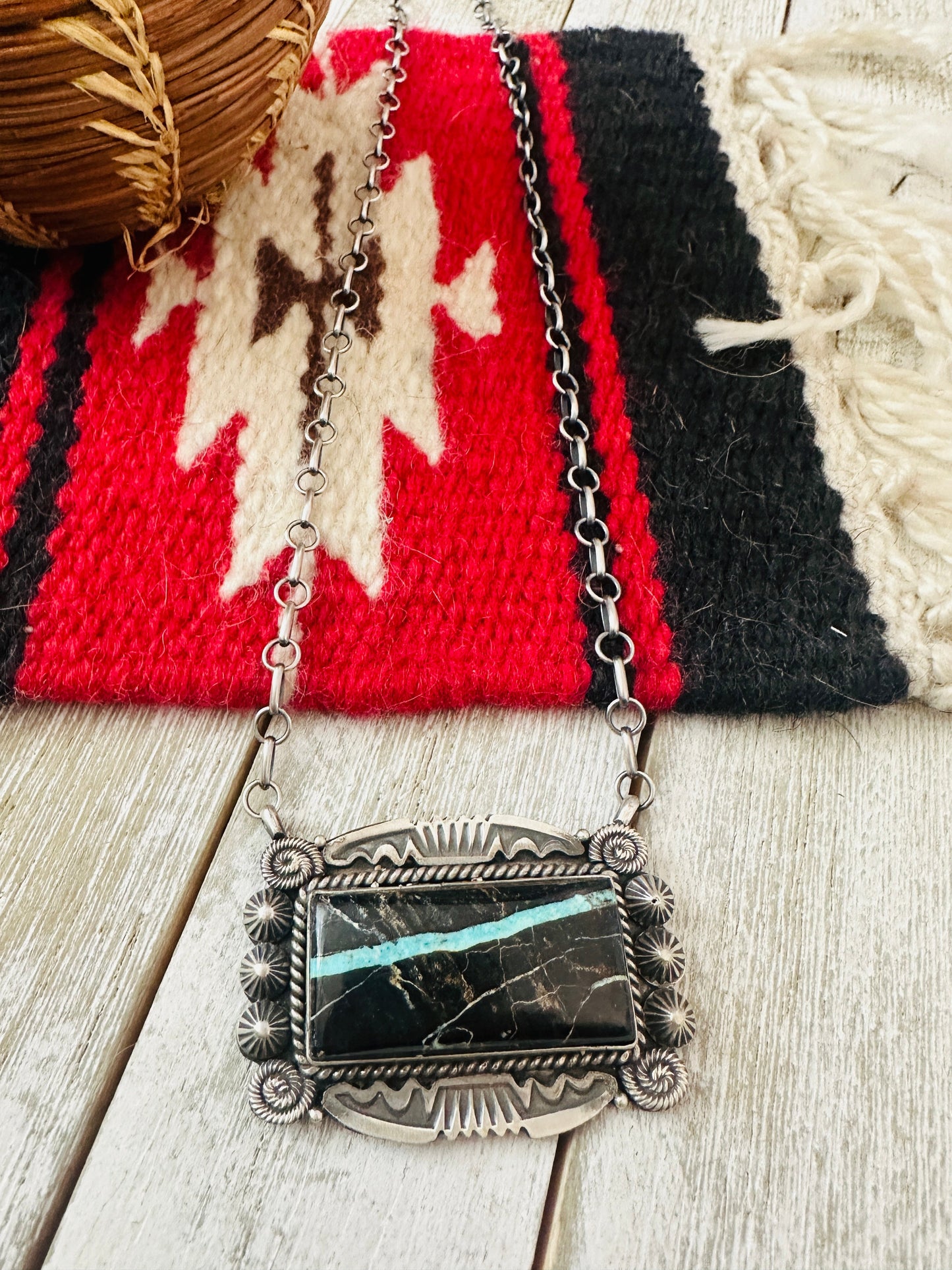 Handcrafted Blackjack Turquoise & Sterling Silver Necklace