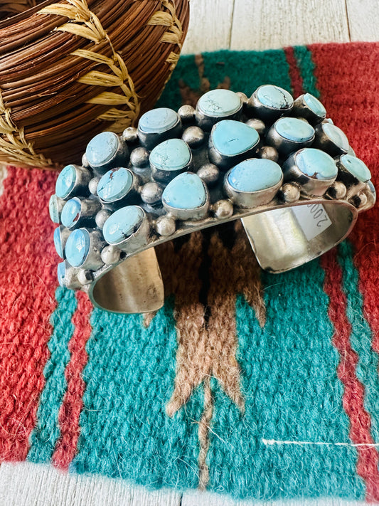 Sterling Silver & Golden Hills Turquoise Cluster Cuff Bracelet /