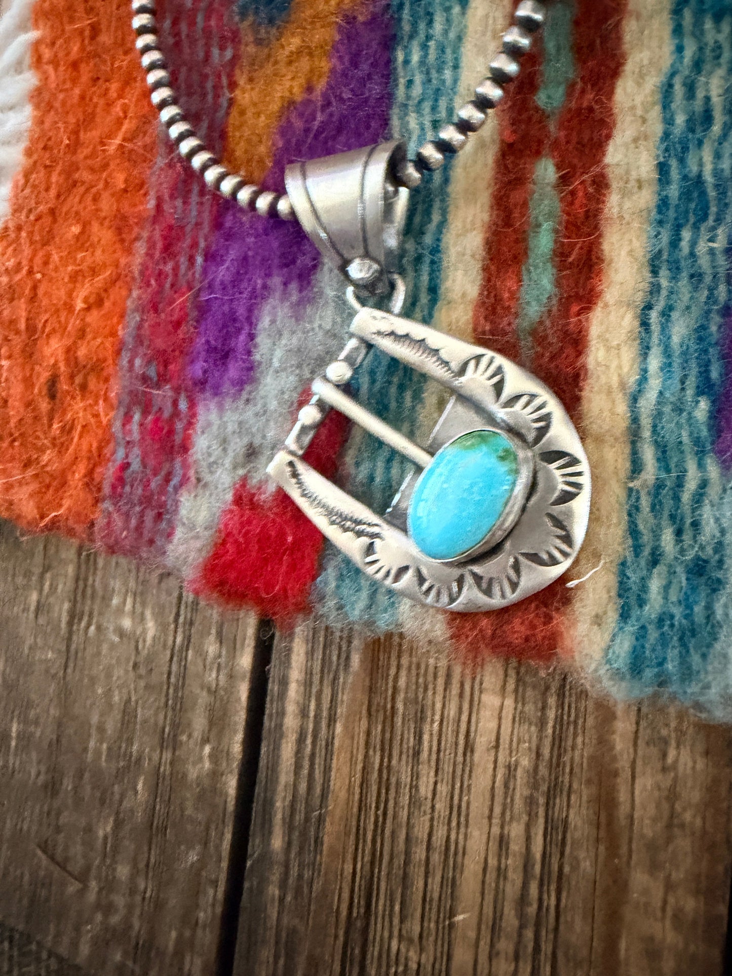 Handcrafted Sterling Silver & Turquoise Belt Buckle Pendant by Leroy James