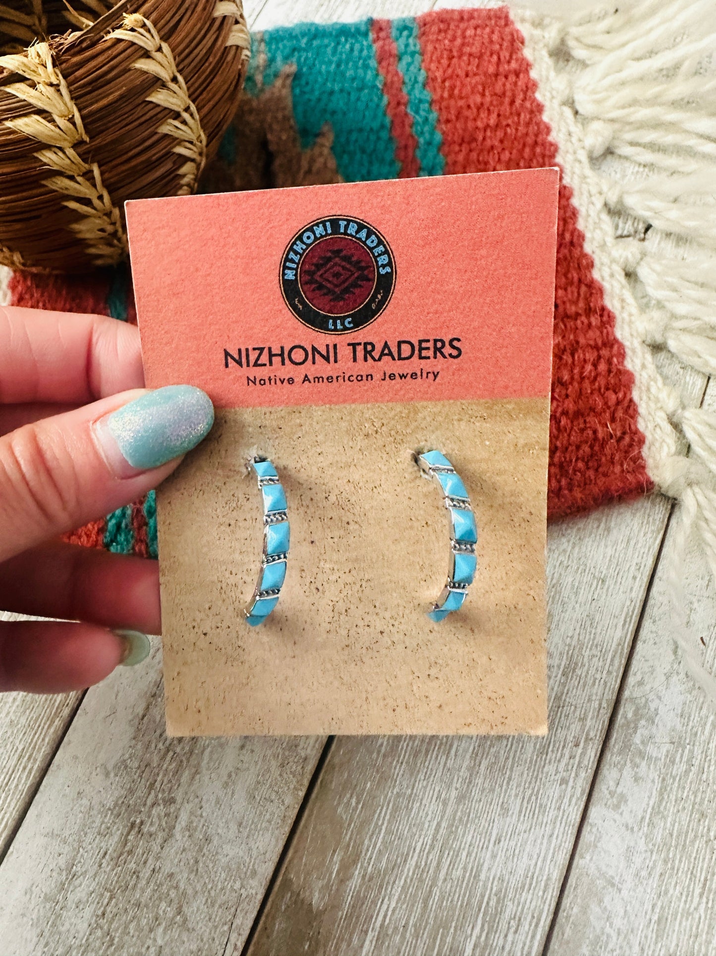 Handcrafted Turquoise & Sterling Silver Hoop Earrings