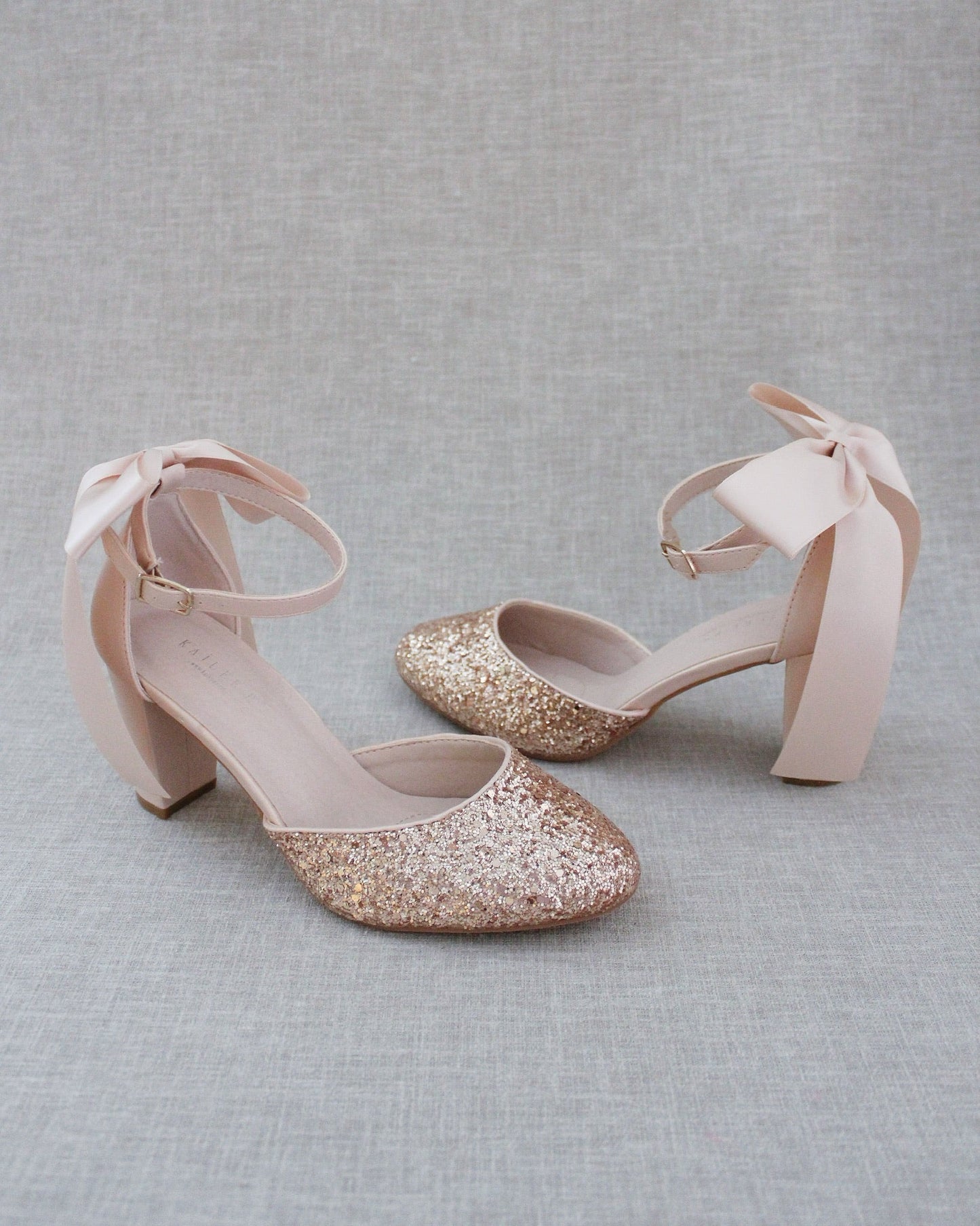 Rock Glitter Block Heel with Blush Satin Back Bow