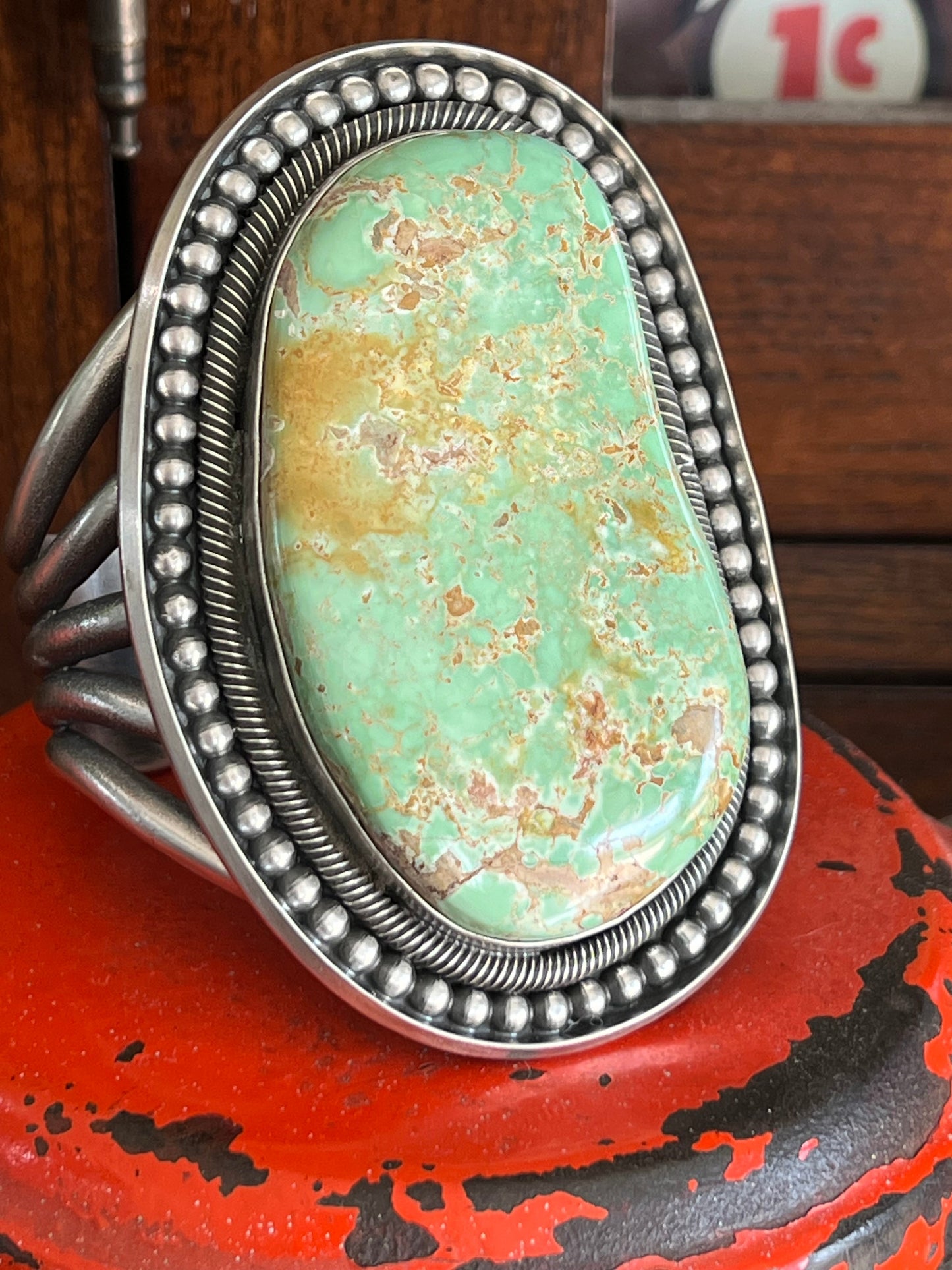 Old Pawn Sterling Silver & Royston Turquoise Cuff Bracelet by Readda Begay /