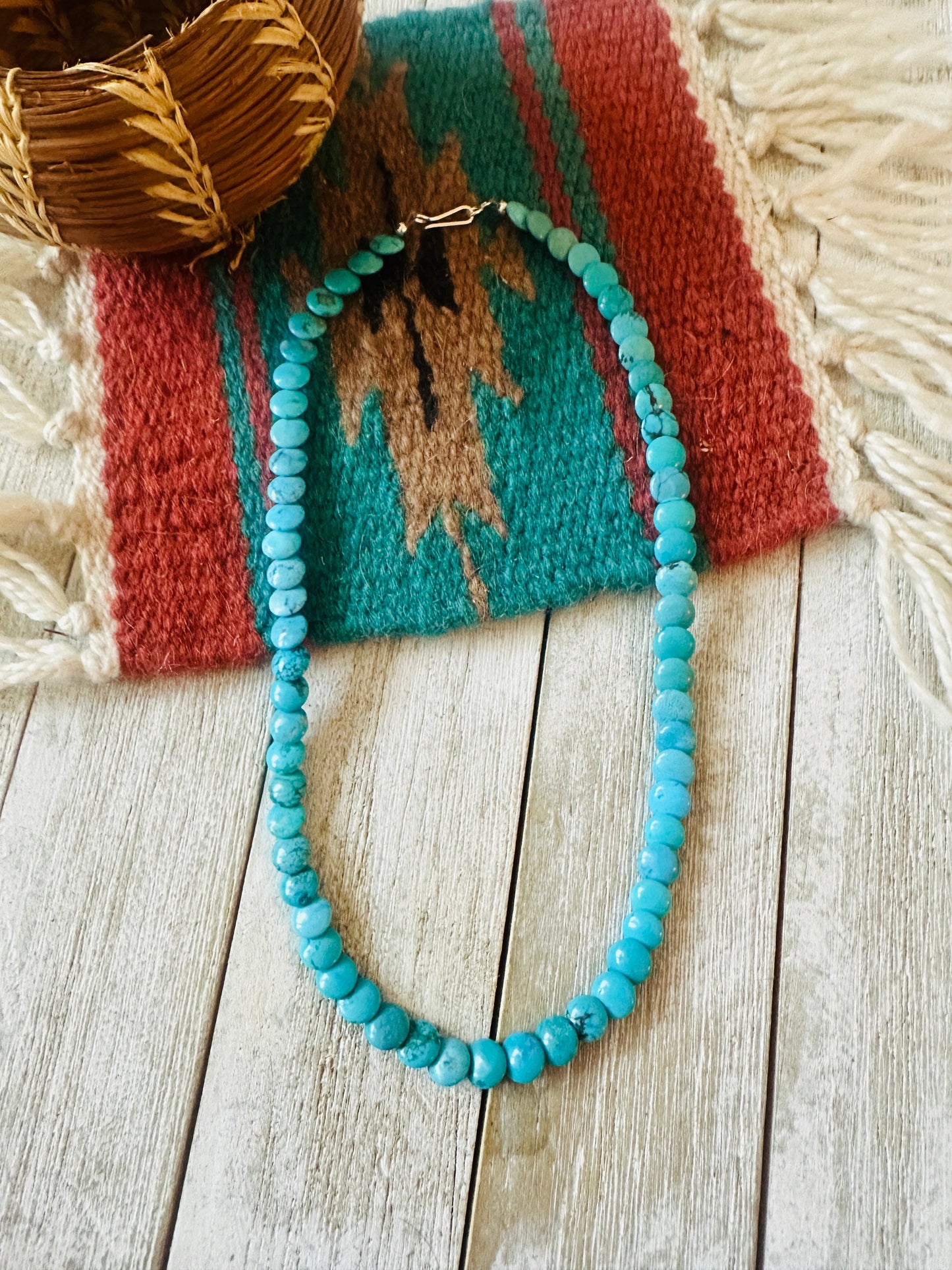 Handcrafted Turquoise & Sterling Silver 16” Beaded Necklace