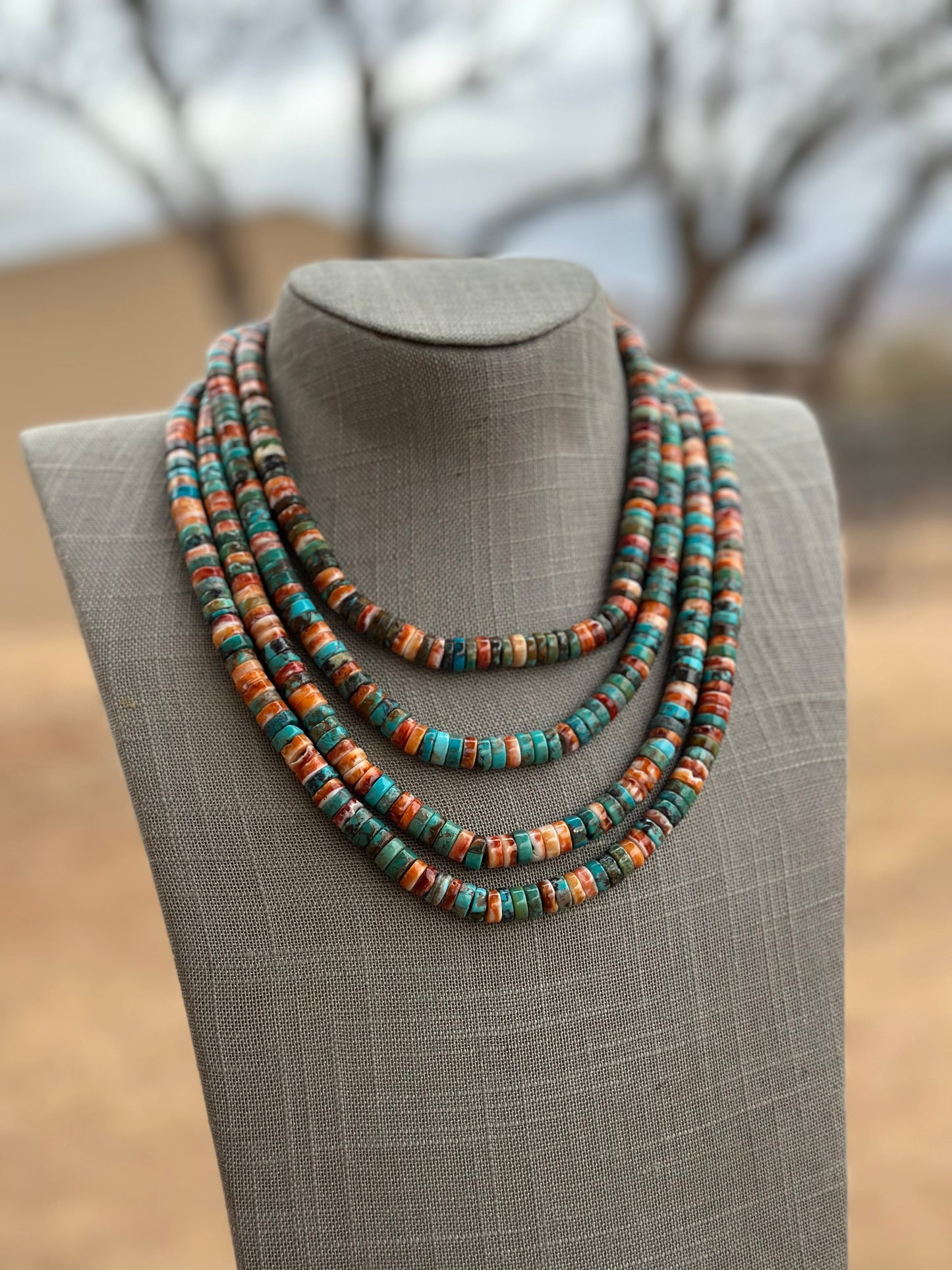 Handcrafted Kingman Turquoise & Spiny Sterling Silver 8mm Beaded Necklace