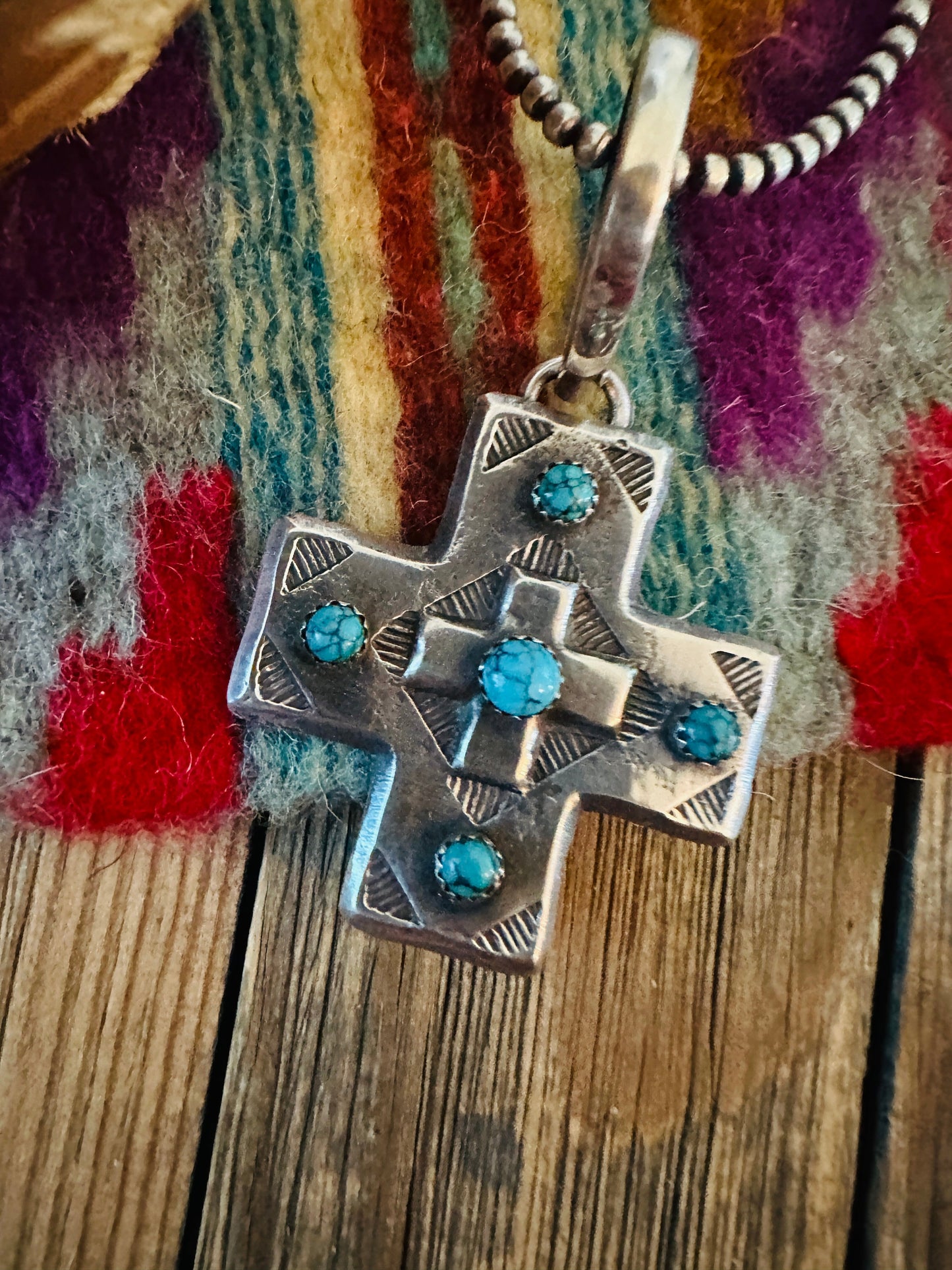 Handcrafted Coin Silver & Turquoise Cross Pendant by Buffalo Dancer