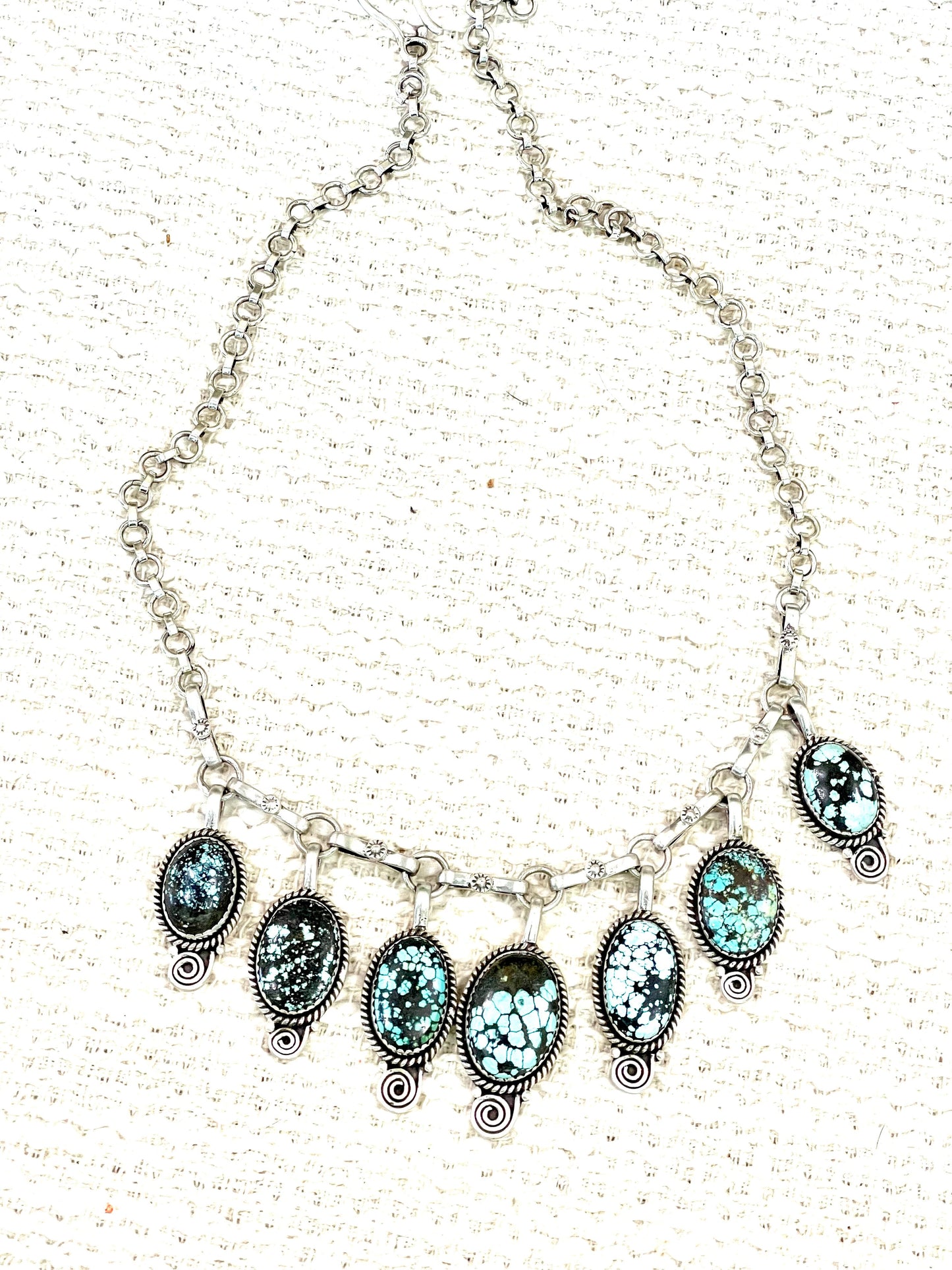 Handmade Sterling Silver Number 8 Turquoise Necklace with Signed Nizhoni