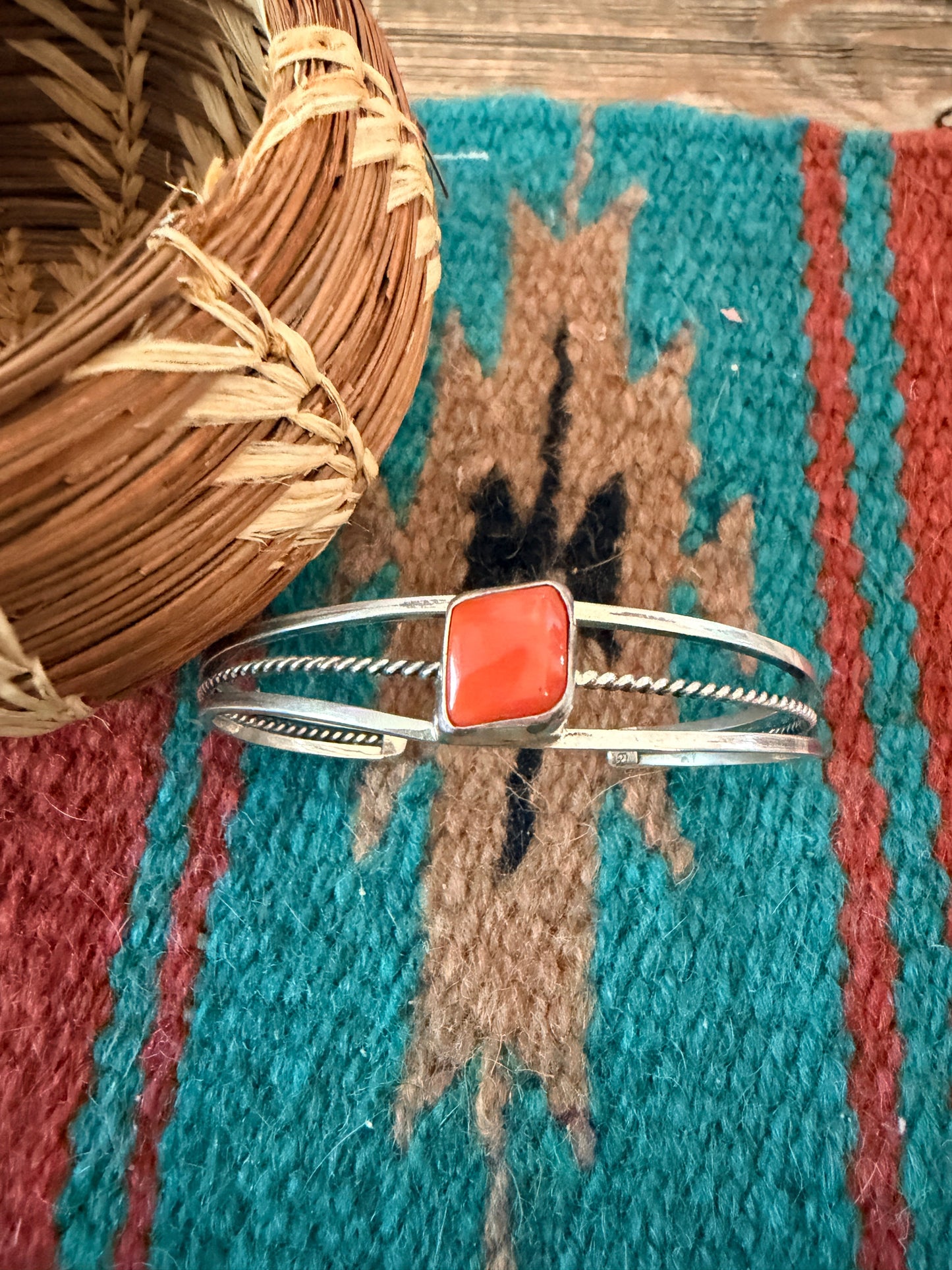 Handcrafted Coral & Sterling Silver Cuff Bracelet