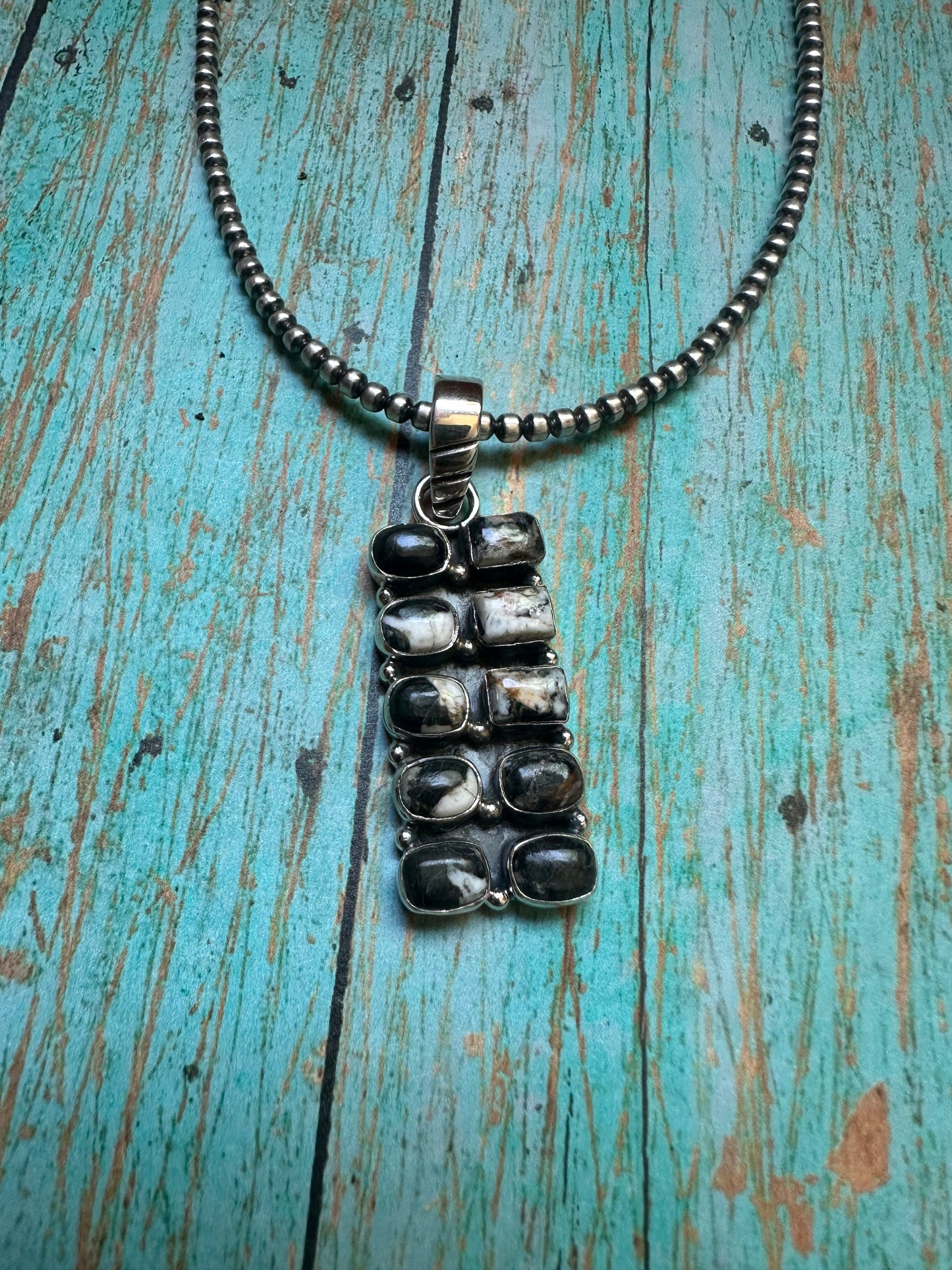 Handmade Sterling Silver & White Buffalo 10 stone Pendant