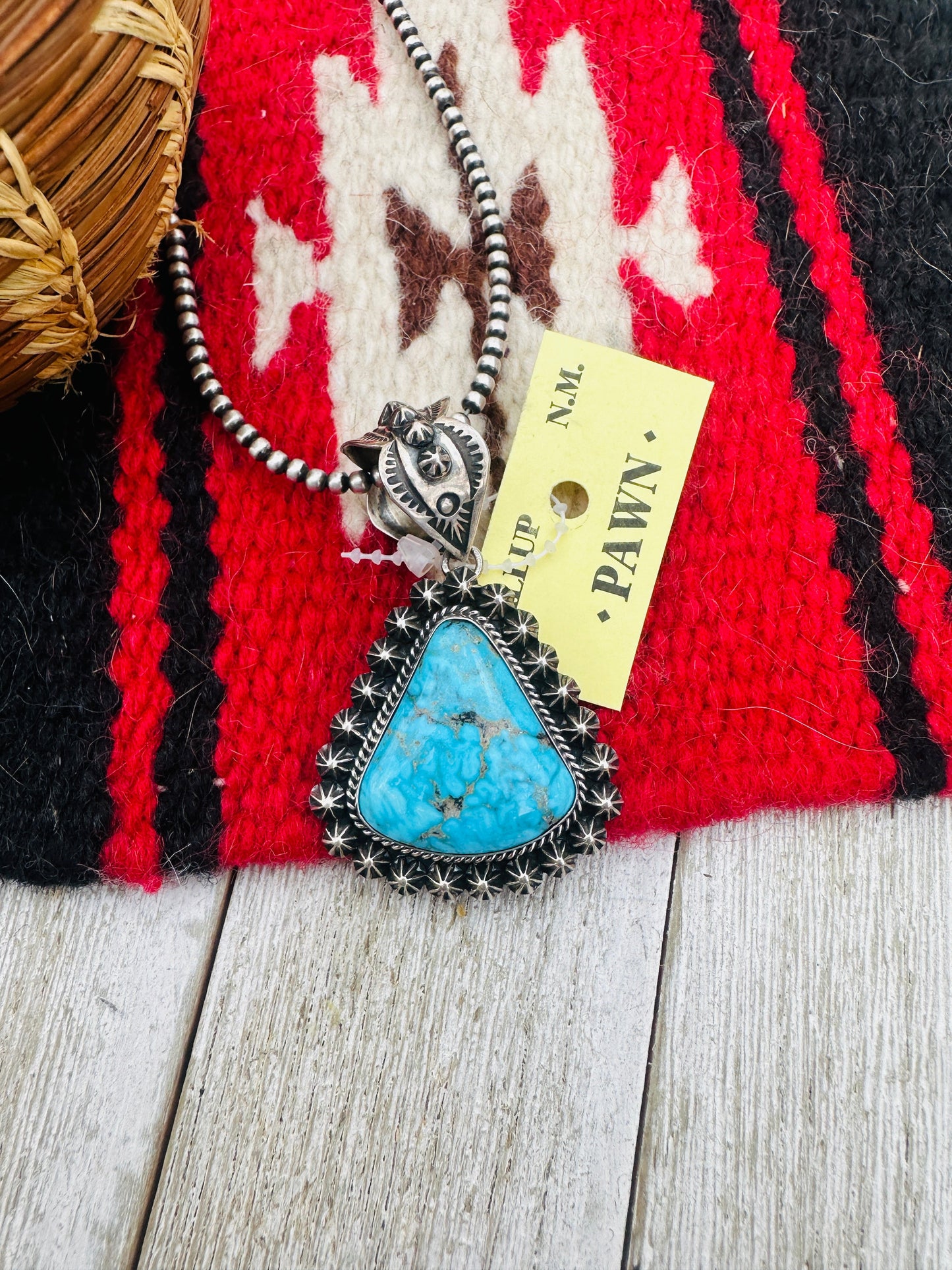 Old Pawn Handcrafted Sterling Silver and Kingman Turquoise Pendant by Happy Piasso
