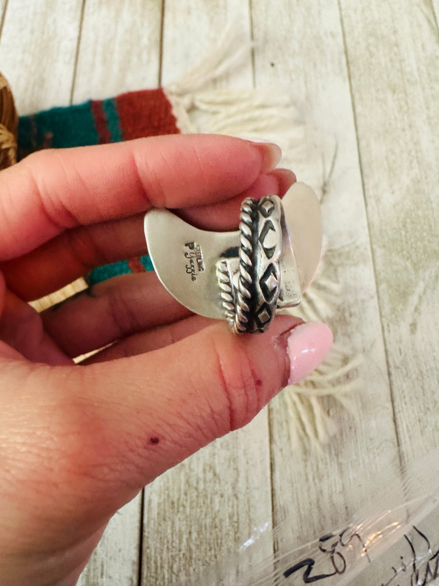 Handcrafted Turquoise & Sterling Silver Adjustable Moon Ring