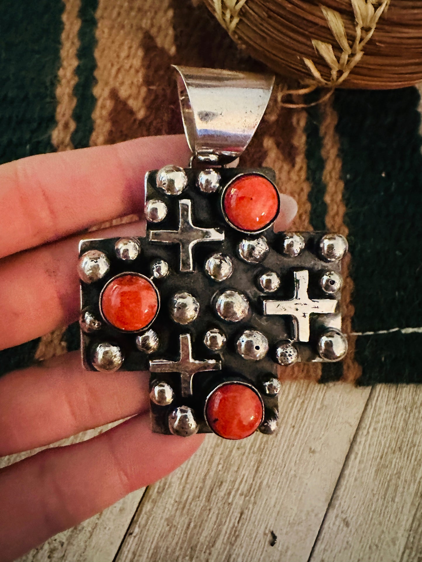 Handcrafted Spiny & Sterling Silver Cross Pendant by Chimney Butte