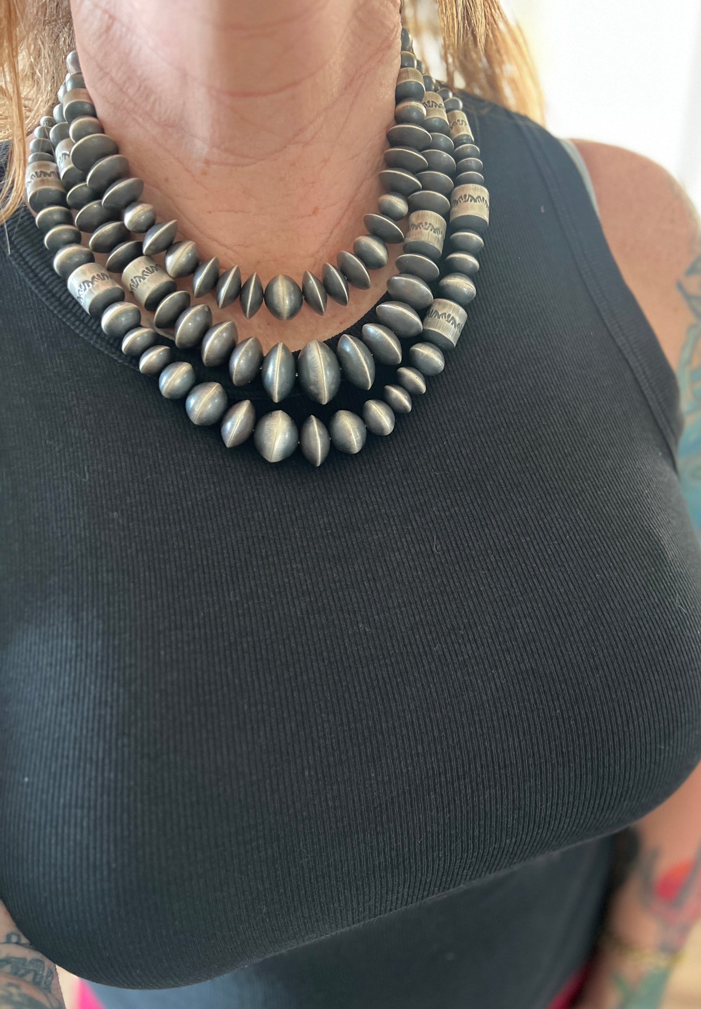 Handcrafted Sterling Silver Single Strand Beaded Statement Necklace by Rose Martin, 18” + 2”