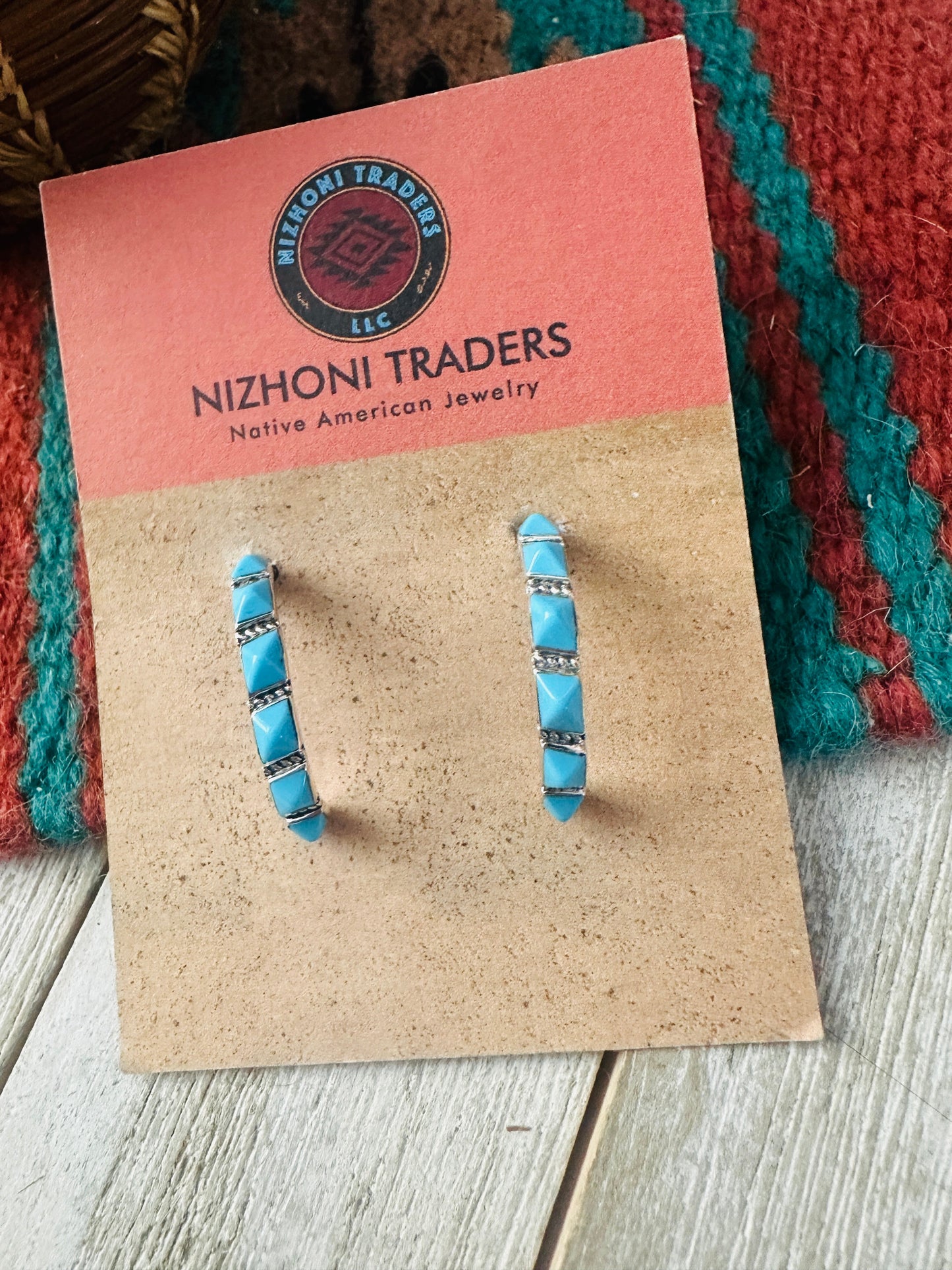 Handcrafted Turquoise & Sterling Silver Hoop Earrings
