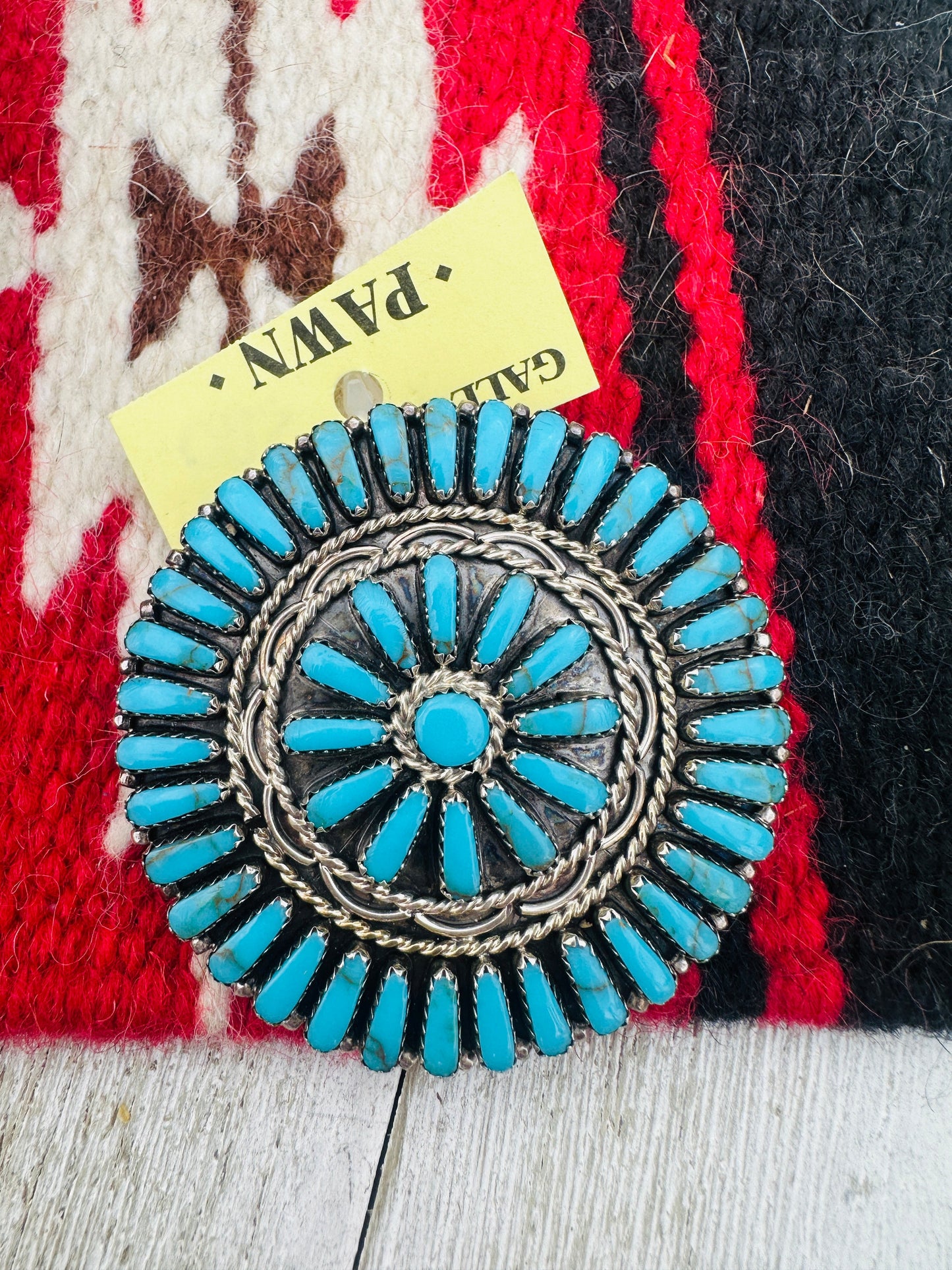 Old Pawn Handcrafted Sterling Silver and Turquoise Cluster Pendant/Brooch