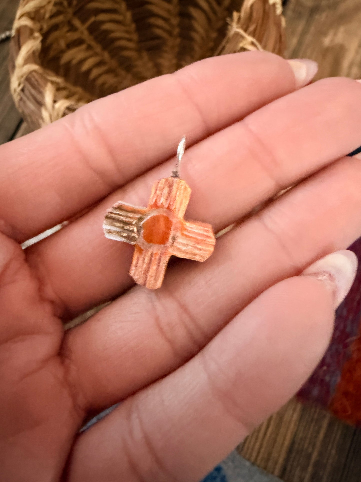 Hand Carved Spice Cross Pendant
