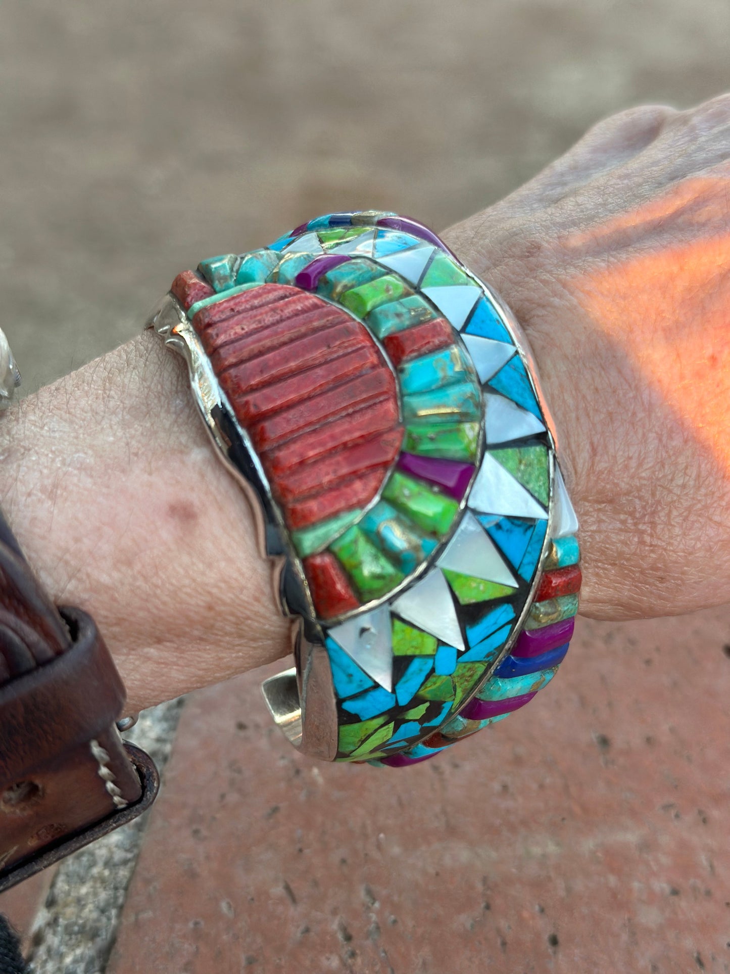 Handmade Sterling Silver Multi Stone Southwest Inlay Cuff