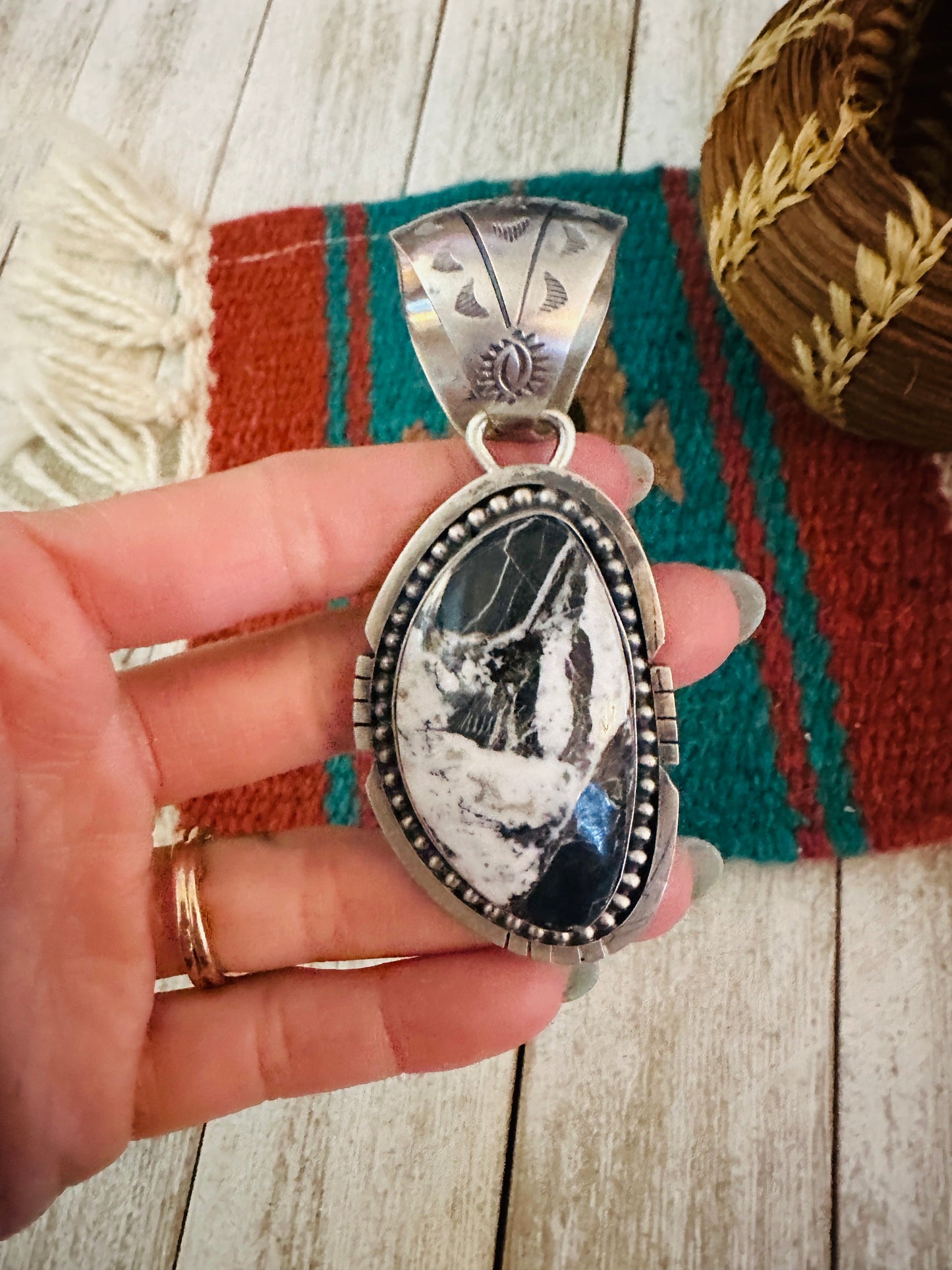 Handcrafted White Buffalo and Sterling Silver Pendant