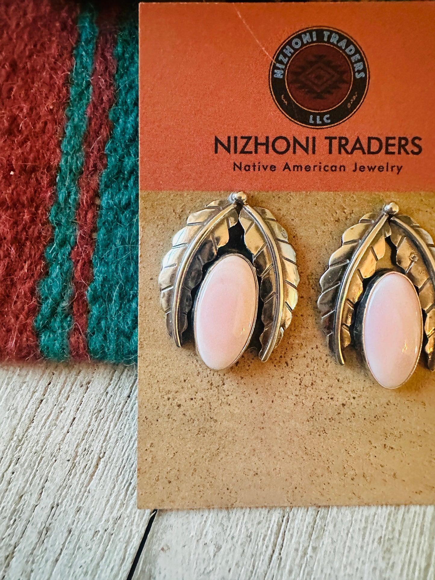 Handcrafted Sterling Silver & Queen Pink Conch Leaf Post Earrings
