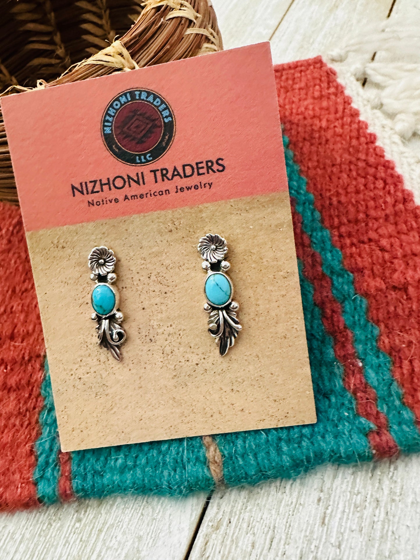 Handcrafted Turquoise & Sterling Silver Flower Dangle Earrings