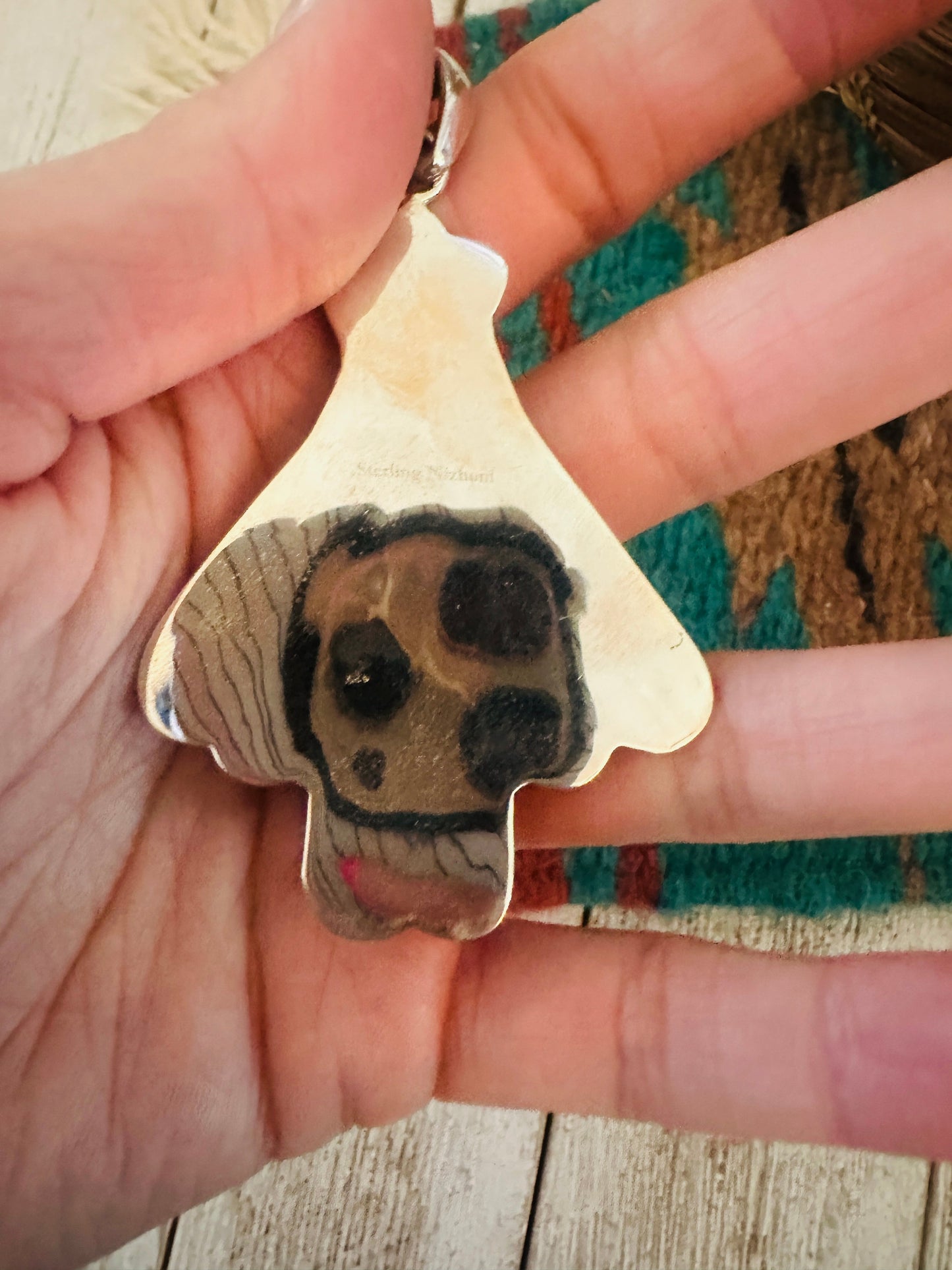 ** Christmas Collection ** Handmade Sterling Silver, Coral & Turquoise Pendant Signed Nizhoni