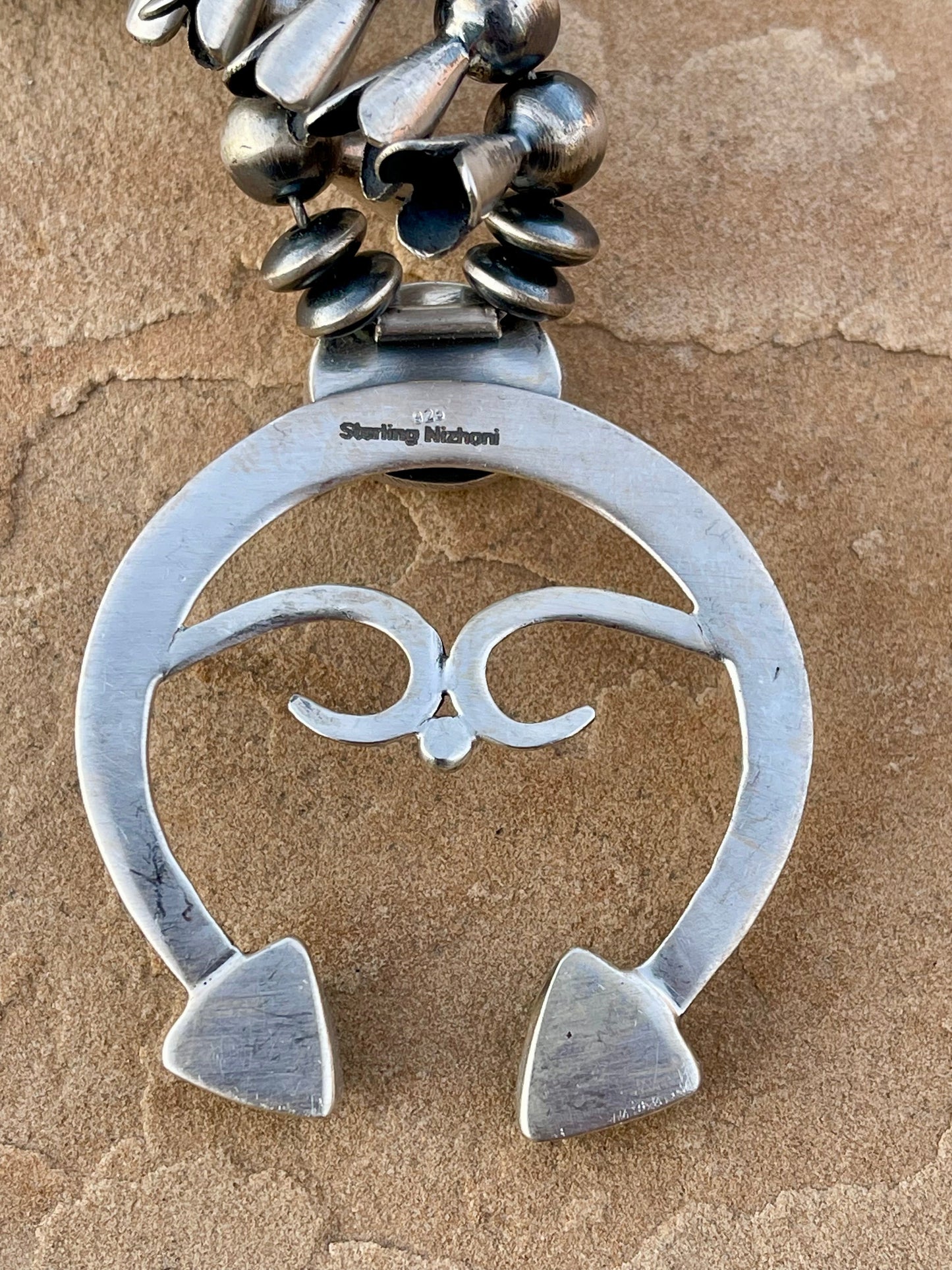 Beautiful Handmade Sterling Silver & Sonoran Mountain Turquoise Squash Blossom Necklace