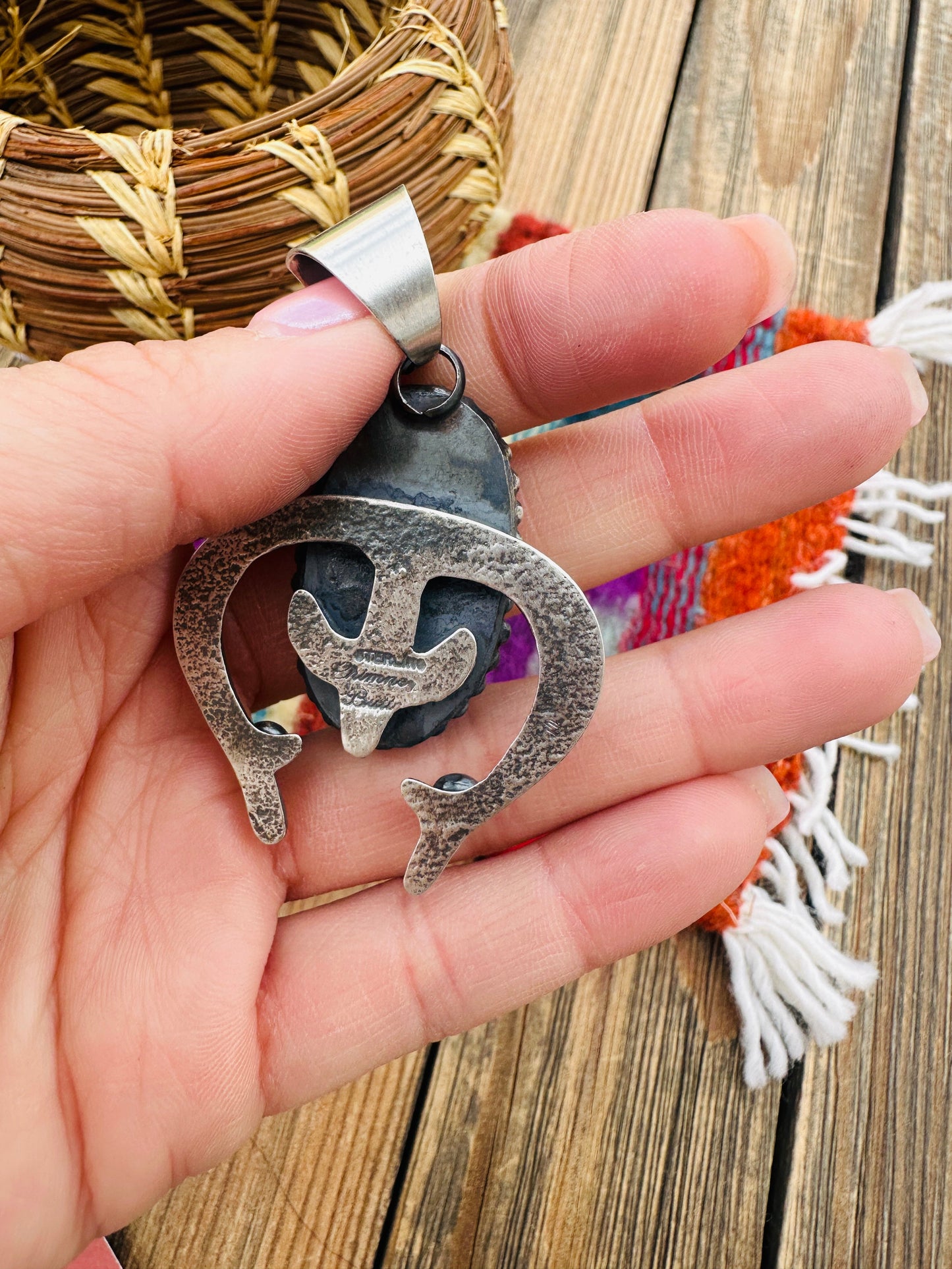 Handcrafted Sterling Silver & White Buffalo Naja Pendant by Chimney Butte