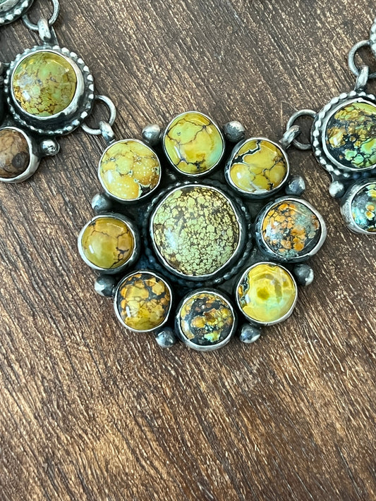 Handcrafted Sterling Silver and Blue Moon Turquoise Cluster Necklace and Earrings Set by Bobby Johnson