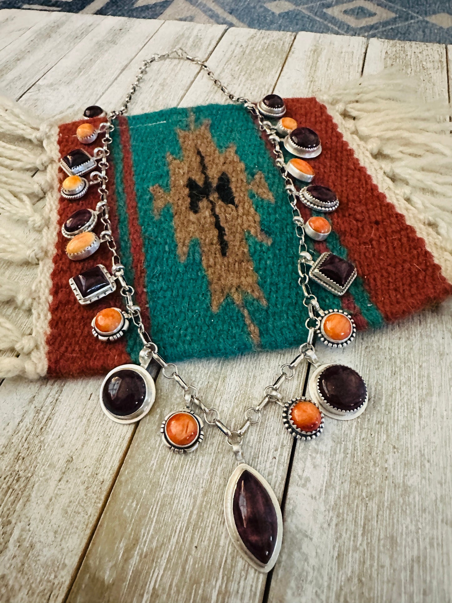 Handcrafted Sterling Silver, Purple & Orange Spiny Necklace