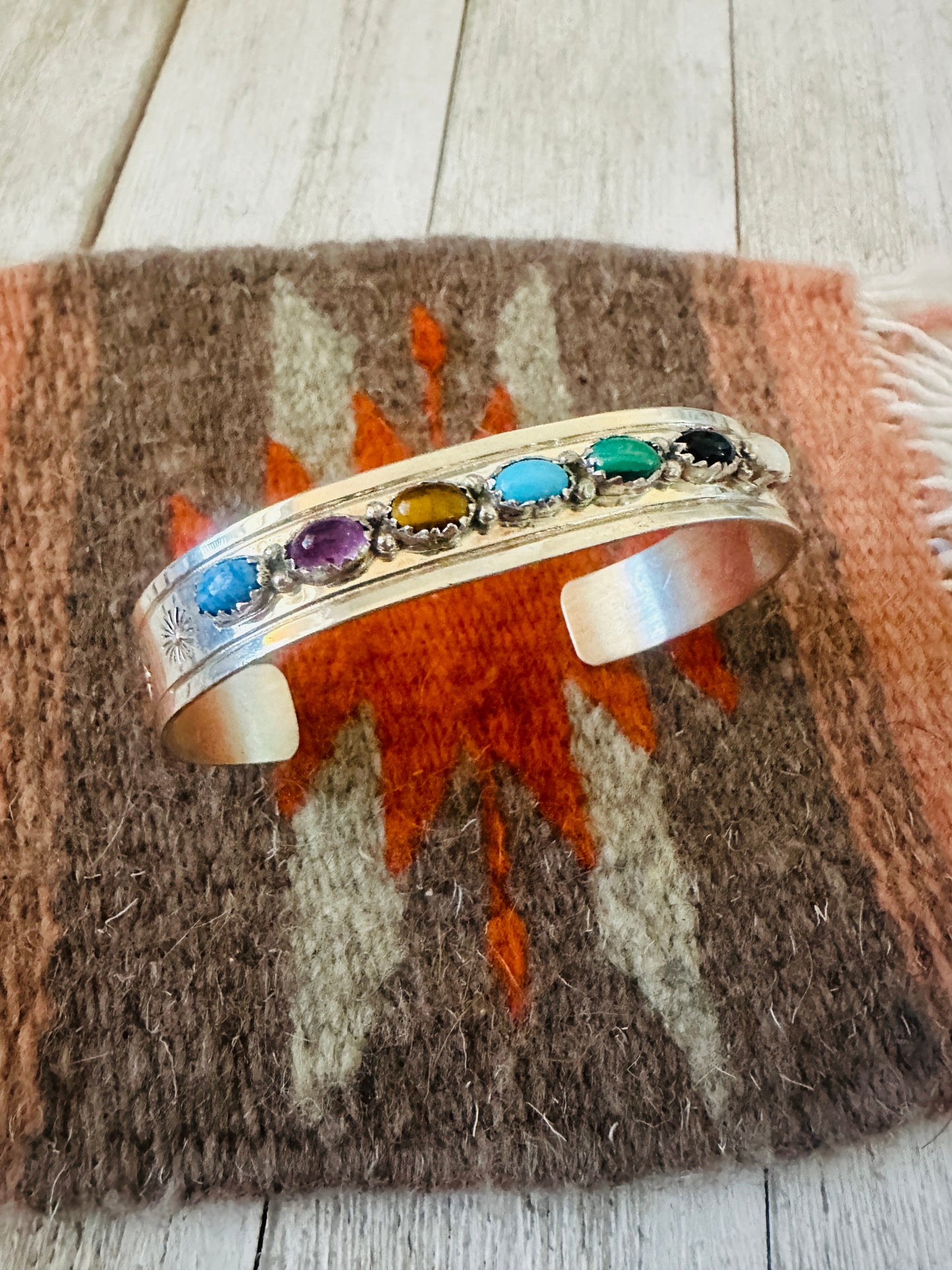 Handcrafted Multi Stone & Sterling Silver Cuff Bracelet
