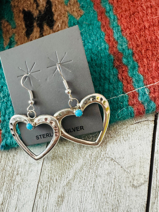 Handcrafted Turquoise & Sterling Silver Heart Dangle Earrings