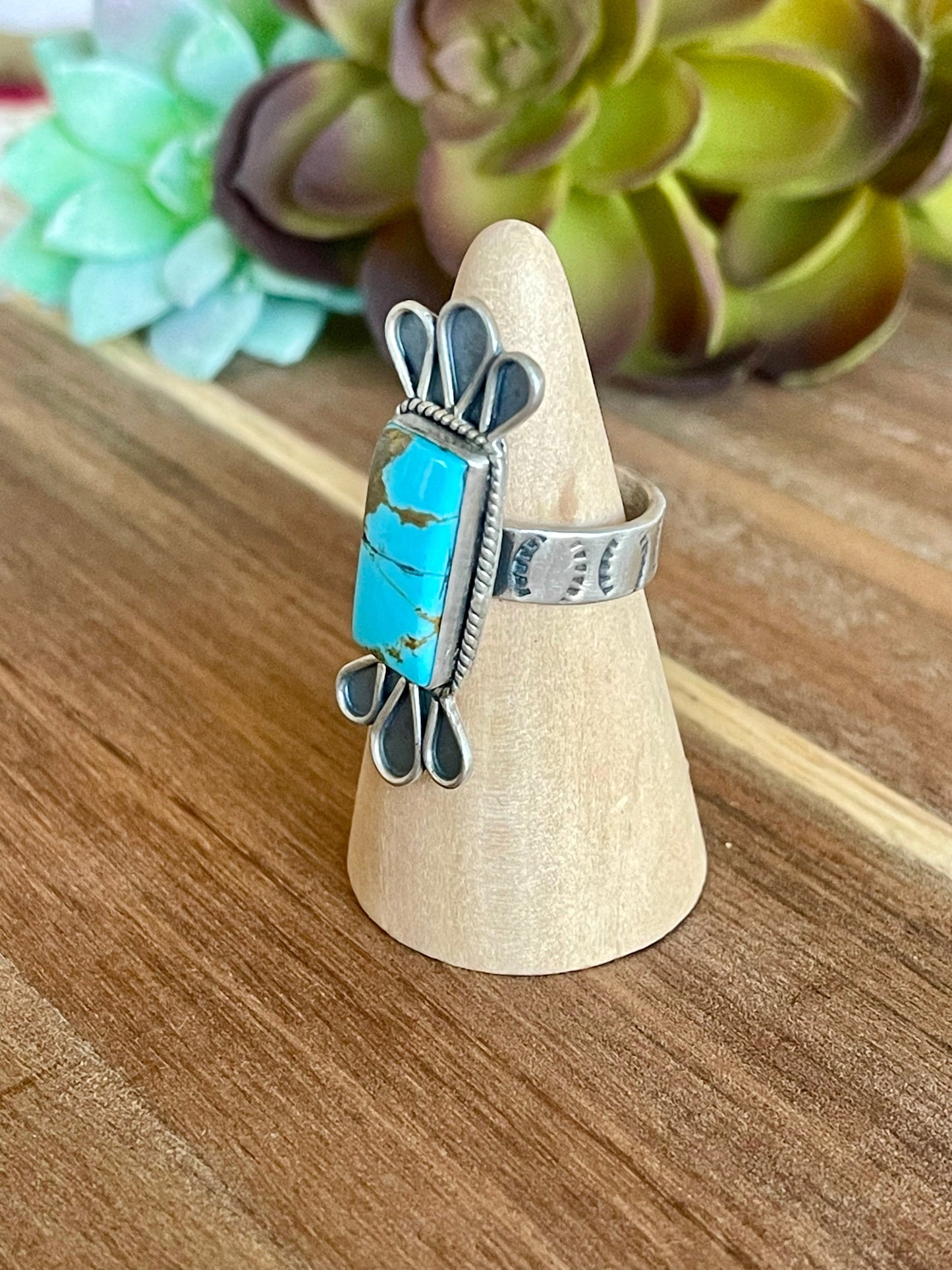 Beautiful Handmade Turquoise And Sterling Silver Adjustable  Ring