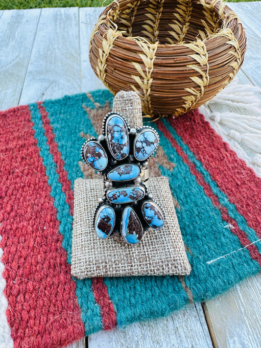 Hand Crafted Golden Hills Turquoise & Sterling Silver Ring Size 10 by Sheila Becenti