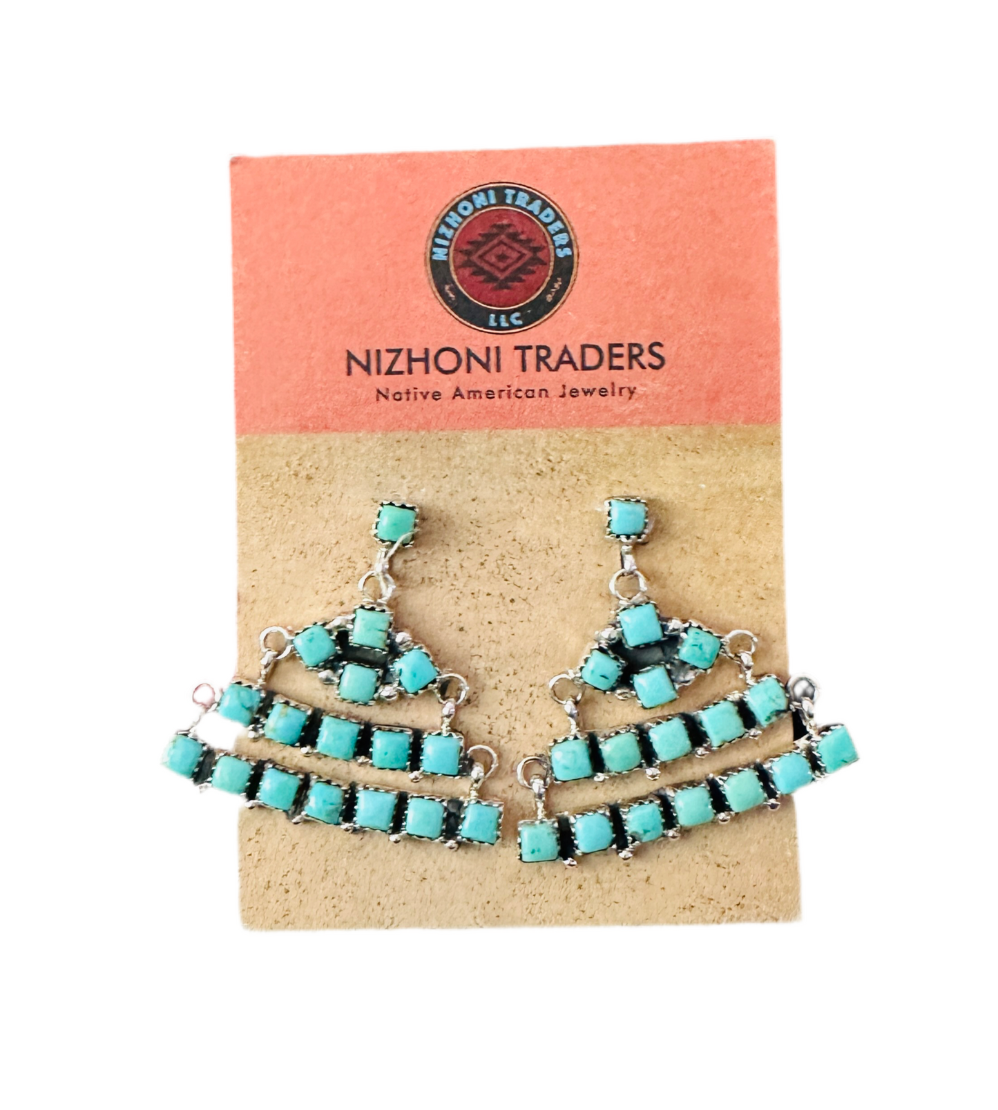 Handcrafted Turquoise & Sterling Silver Chandelier Dangle Earrings